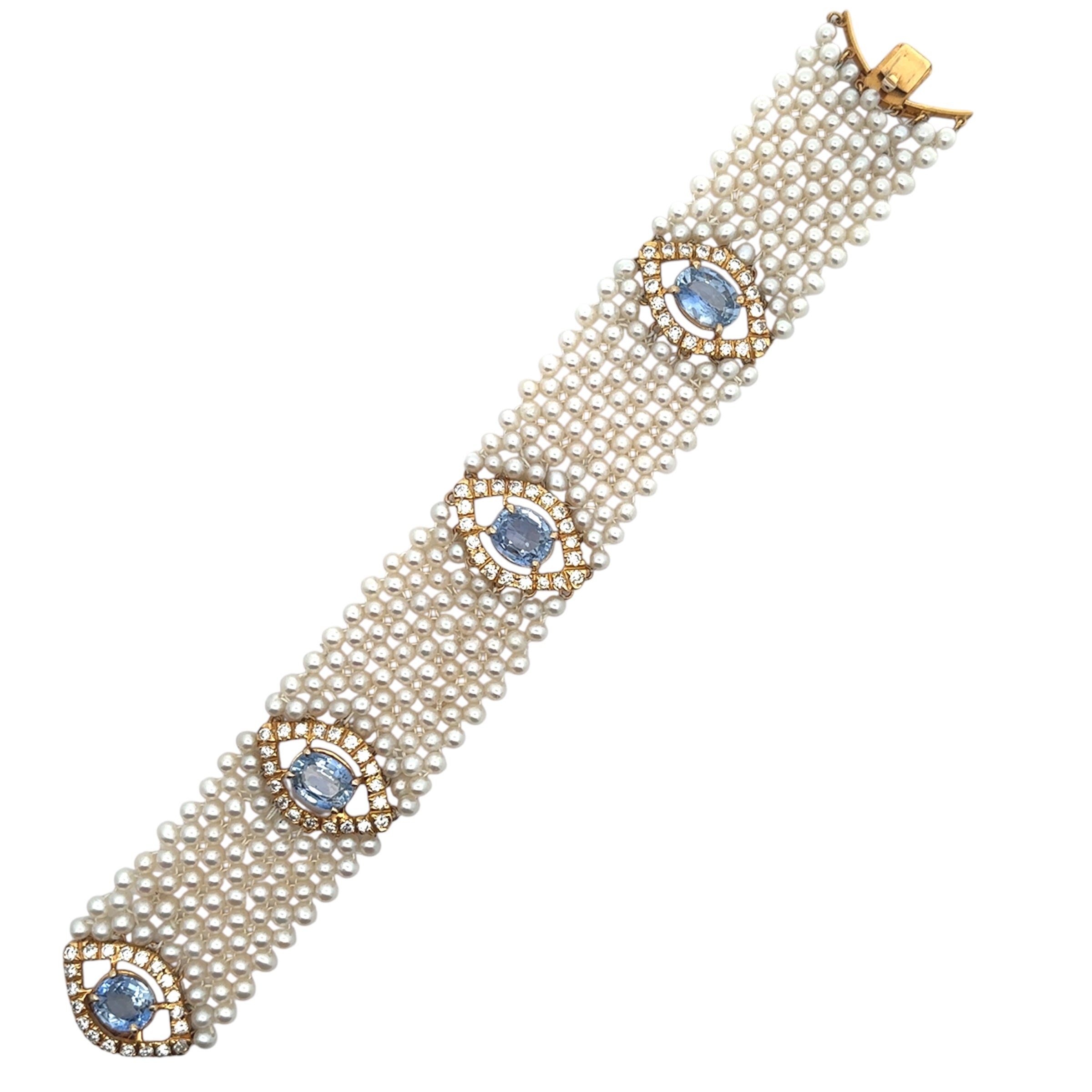 Sapphire & Pearl Mesh Bracelet For Sale