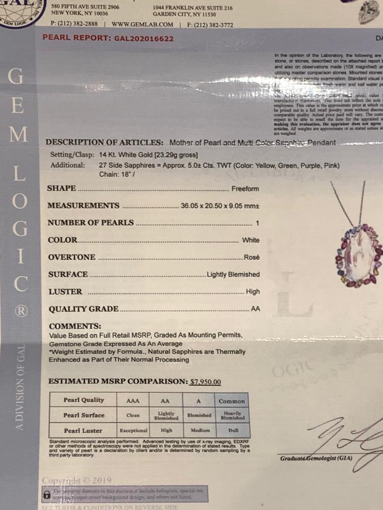 Collana di perle zaffiro in oro bianco 14k 5 TCW certificate in vendita 7