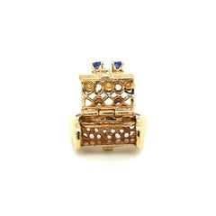 Sapphire & Pearl Poison Pill Box Ring in 14K Yellow Gold