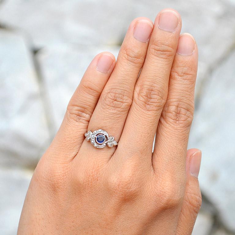 Sapphire Pearl Rose Cut Diamond Cocktail Ring 1