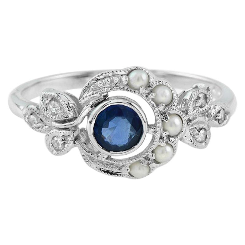 Sapphire Pearl Rose Cut Diamond Cocktail Ring