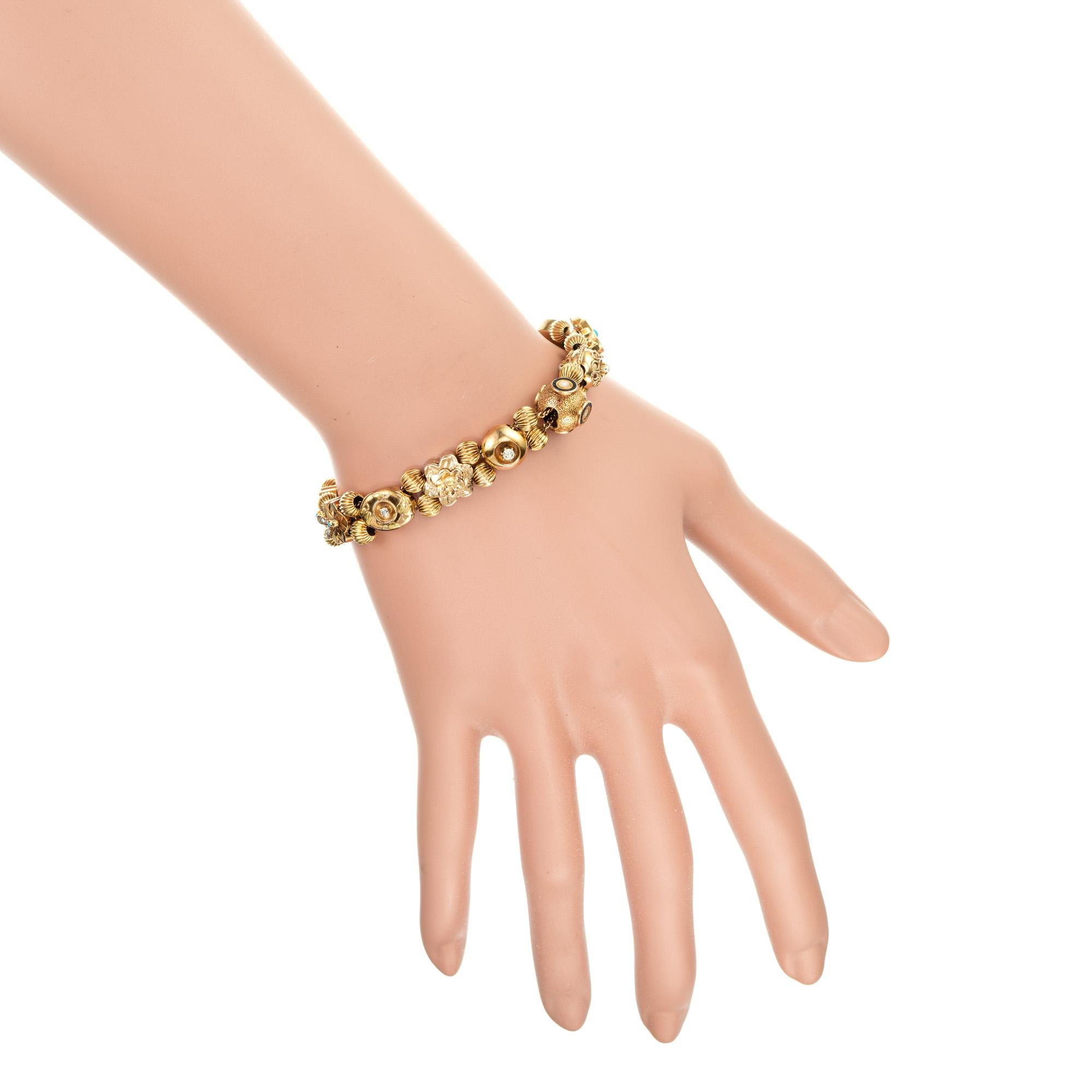 Bracelet coulissant en or avec saphir, perle, turquoise et diamants en vente 3
