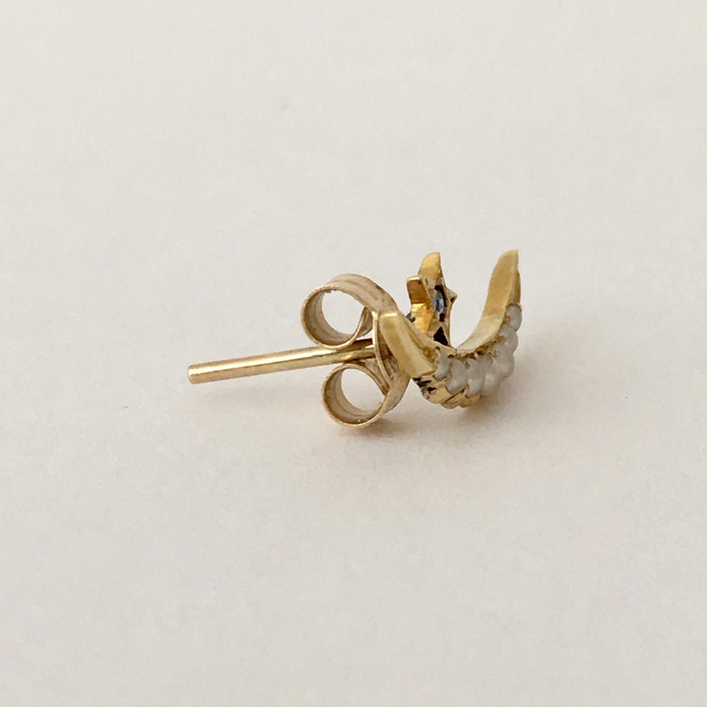 Women's or Men's Sapphire Pearl Vintage Jewelry Single Stud Earring Crescent Moon Star Gemstone For Sale