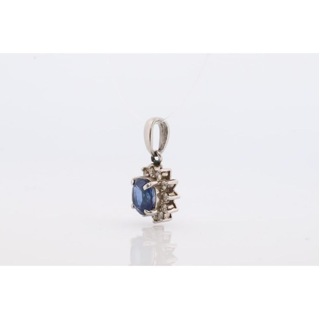 Sapphire Pendant. Genuine Sapphire and Diamond halo Platinum Pendant. PT900 Plat In Good Condition In Port Charlotte, FL