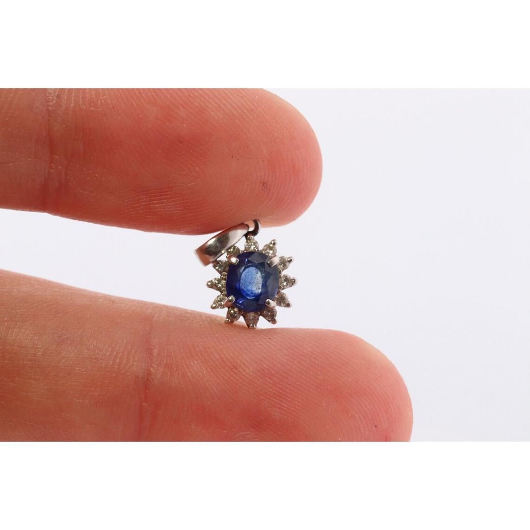 Women's Sapphire Pendant. Genuine Sapphire and Diamond halo Platinum Pendant. PT900 Plat