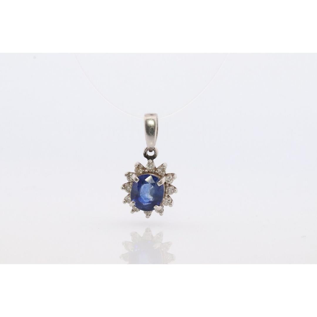 Sapphire Pendant. Genuine Sapphire and Diamond halo Platinum Pendant. PT900 Plat 3