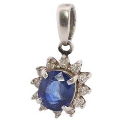 Sapphire Pendant. Genuine Sapphire and Diamond halo Platinum Pendant. PT900 Plat
