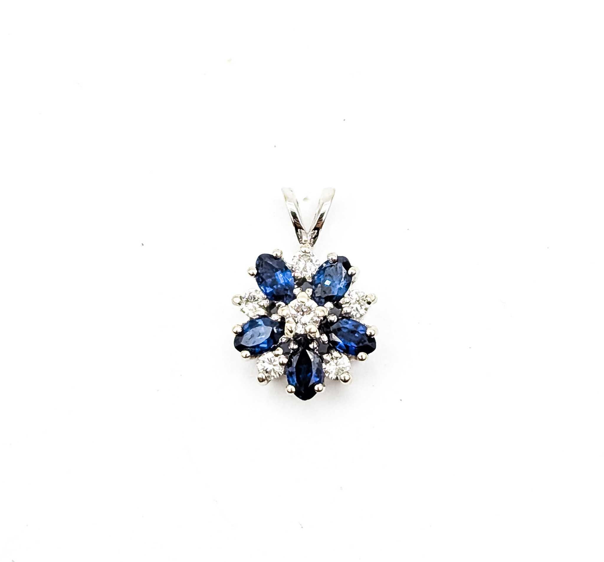 Women's Sapphire Pendant in 14k White Gold For Sale