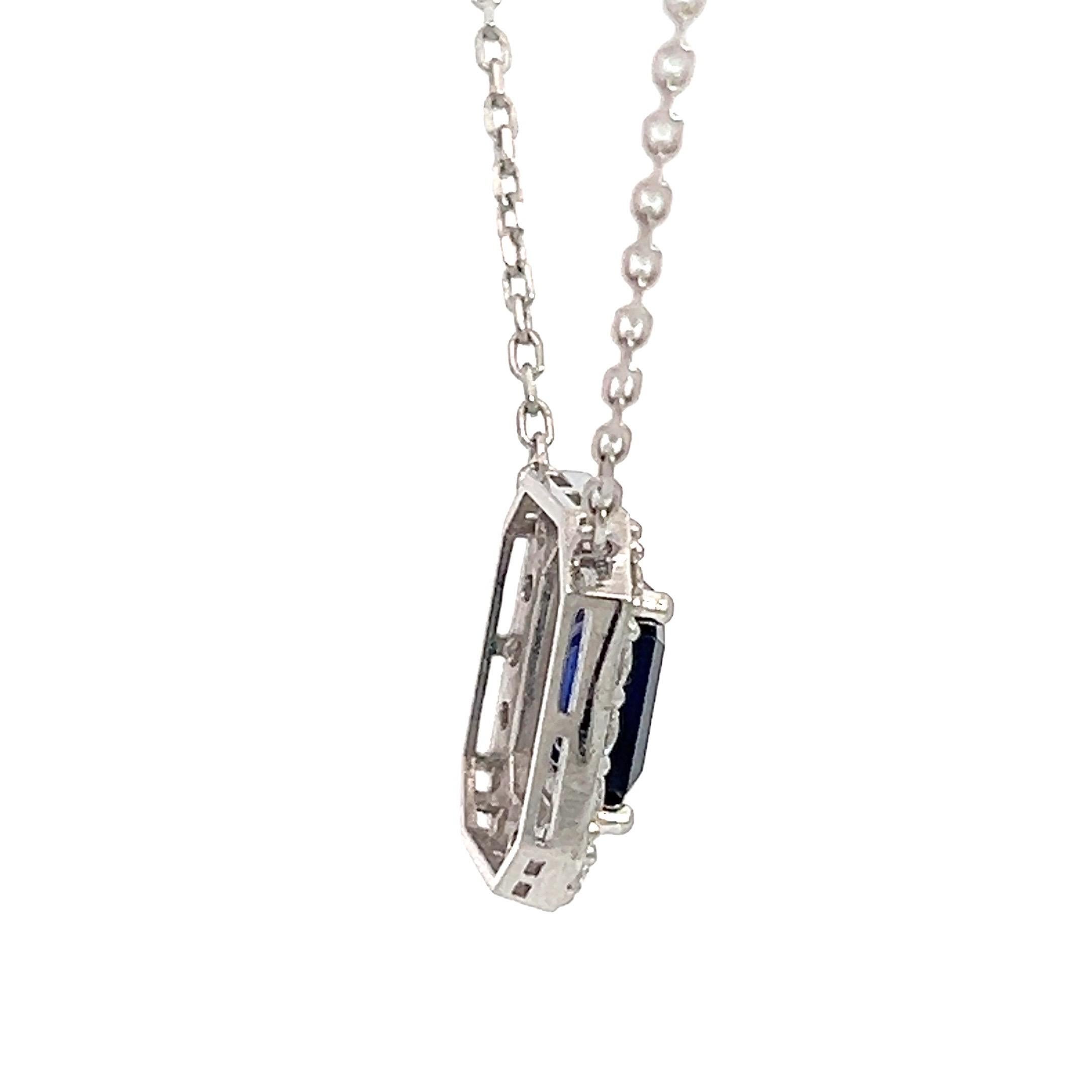 Sapphire Pendant in 14k white gold with Natural Diamonds & 2.05ct Blue Sapphire In New Condition For Sale In Great Neck, NY