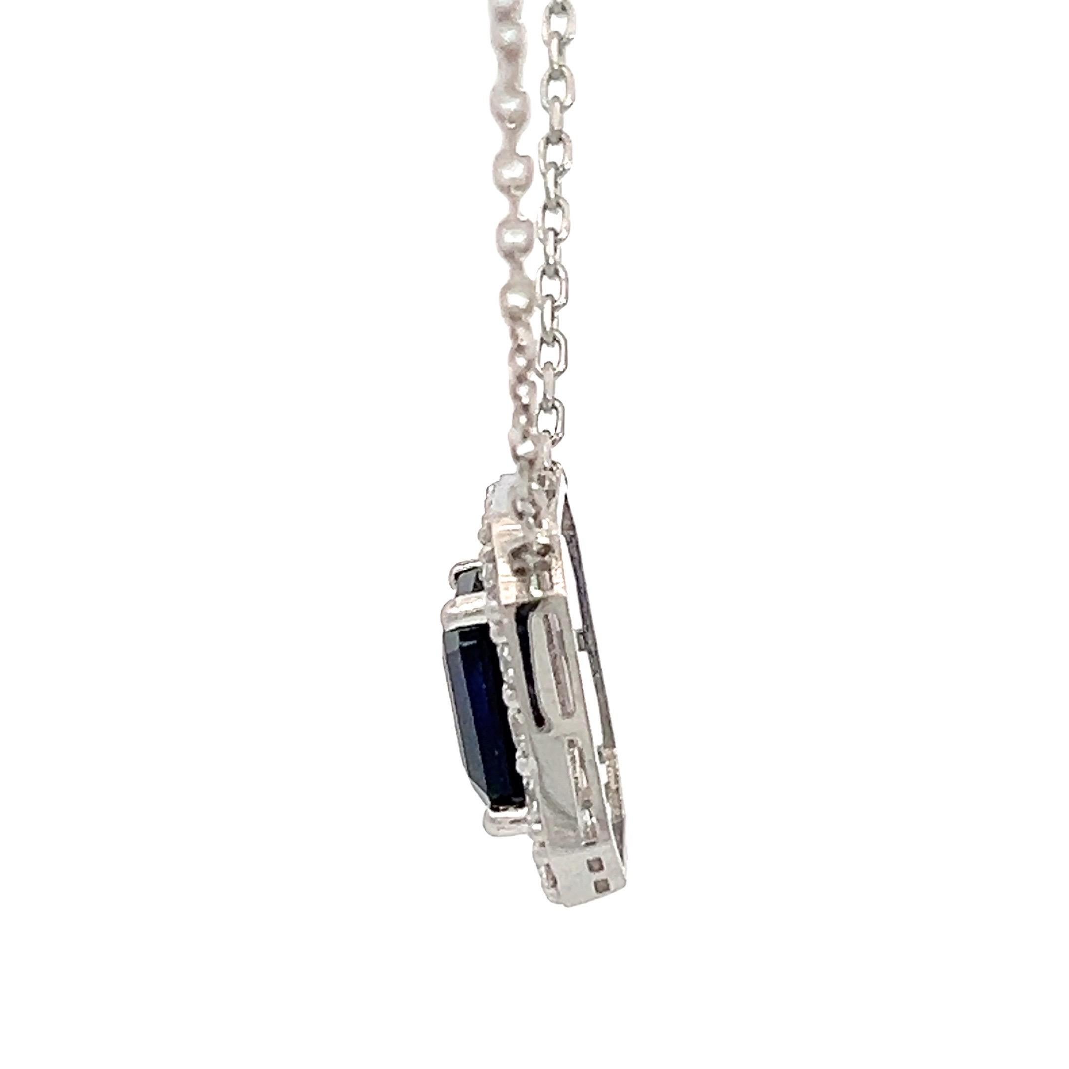 Women's or Men's Sapphire Pendant in 14k white gold with Natural Diamonds & 2.05ct Blue Sapphire For Sale