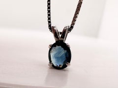 Sapphire pendant necklace 925 silver chain 18"