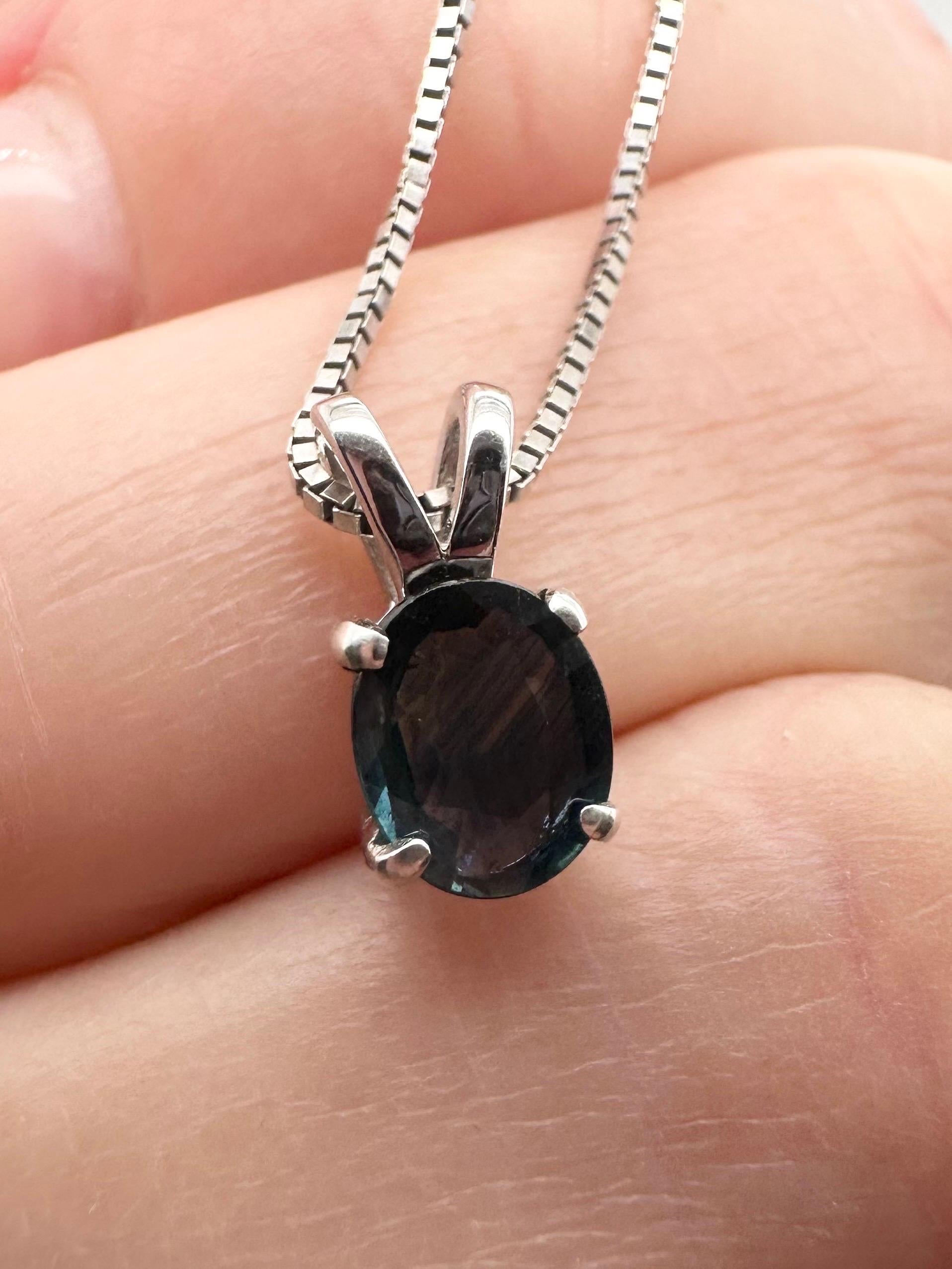 Sapphire pendant necklace 925 silver chain 18