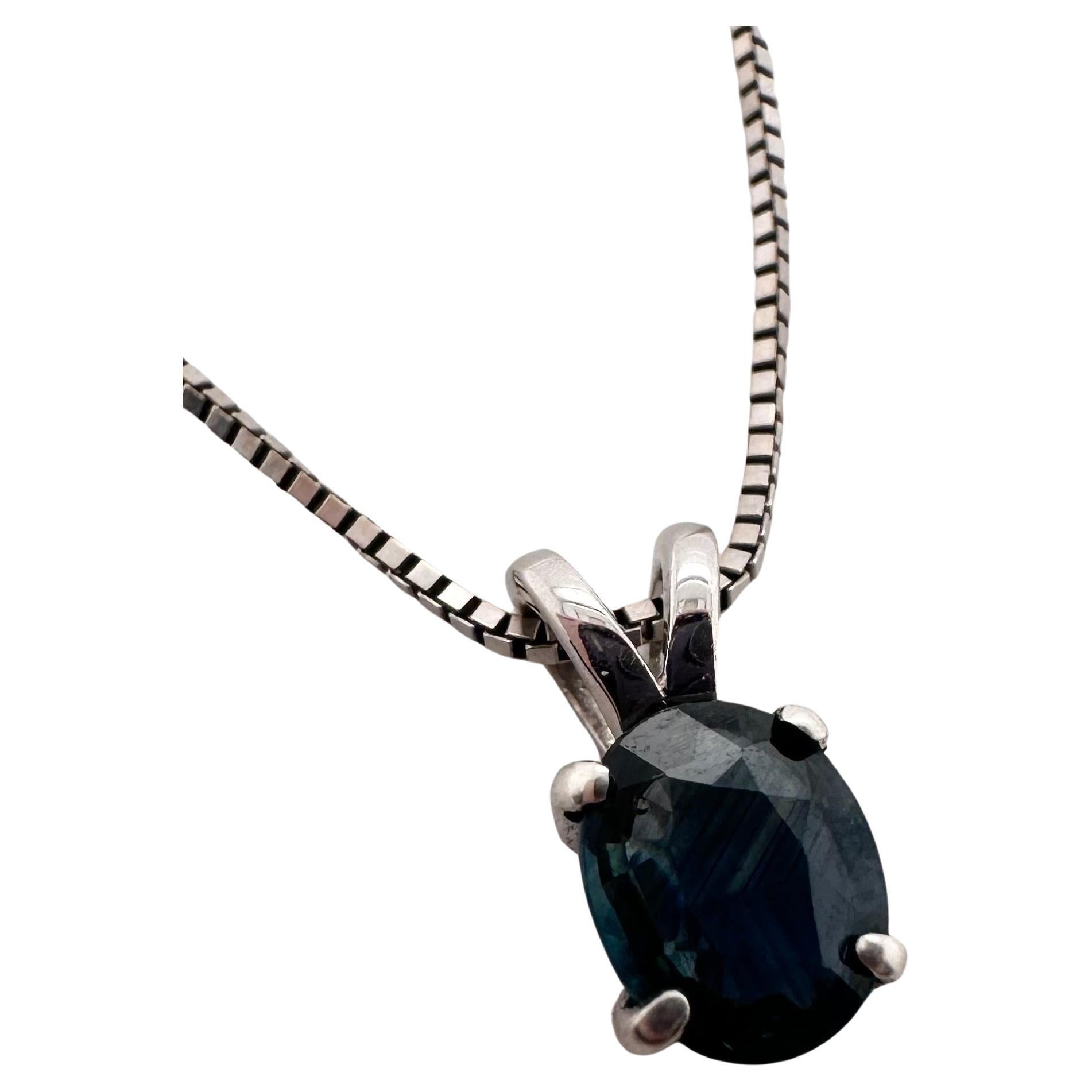 Sapphire pendant necklace 925 silver chain 18" For Sale