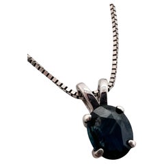 Sapphire pendant necklace 925 silver chain 18"