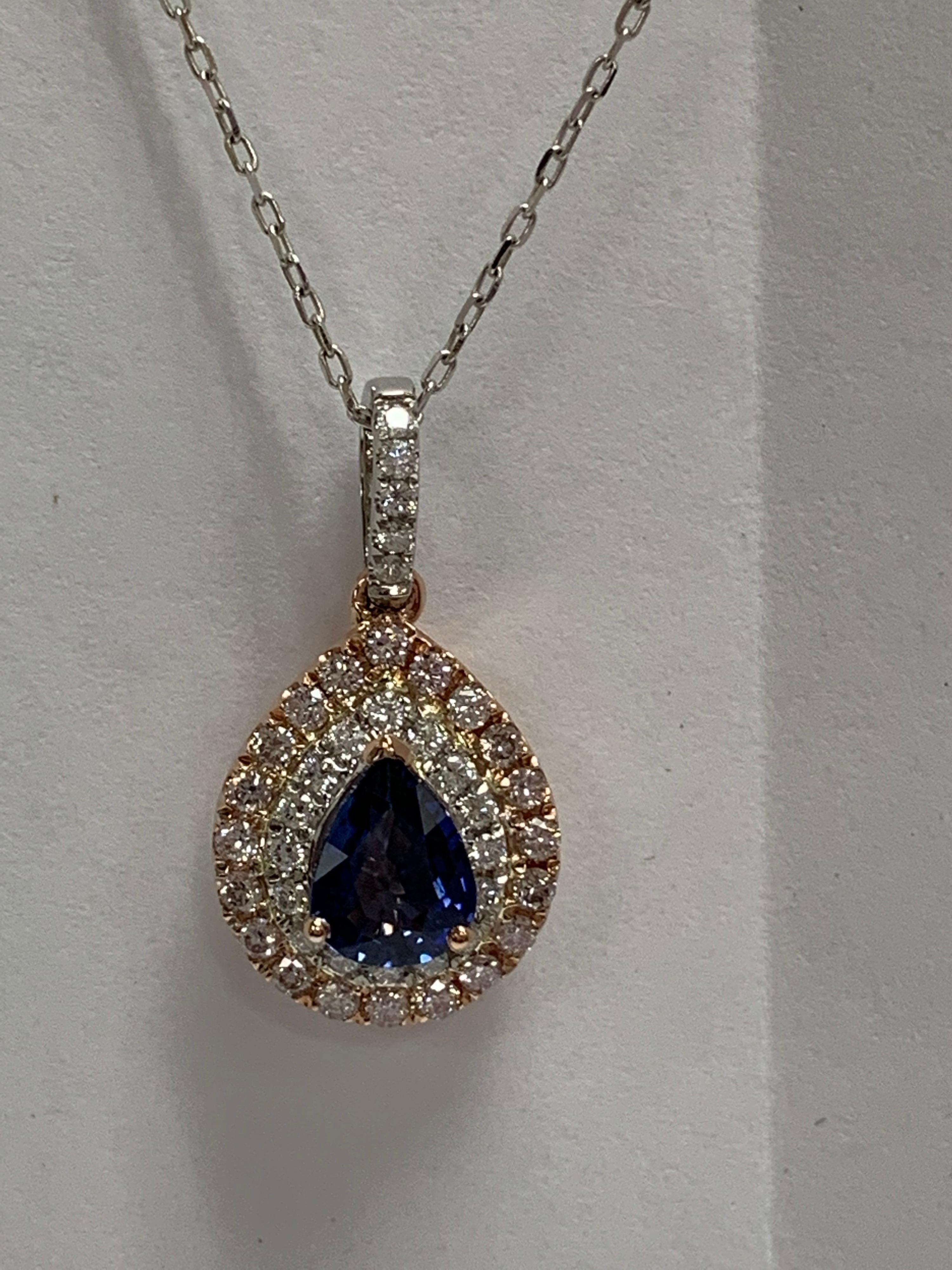 Sapphire Pink and White Diamond Halo Pendant 4