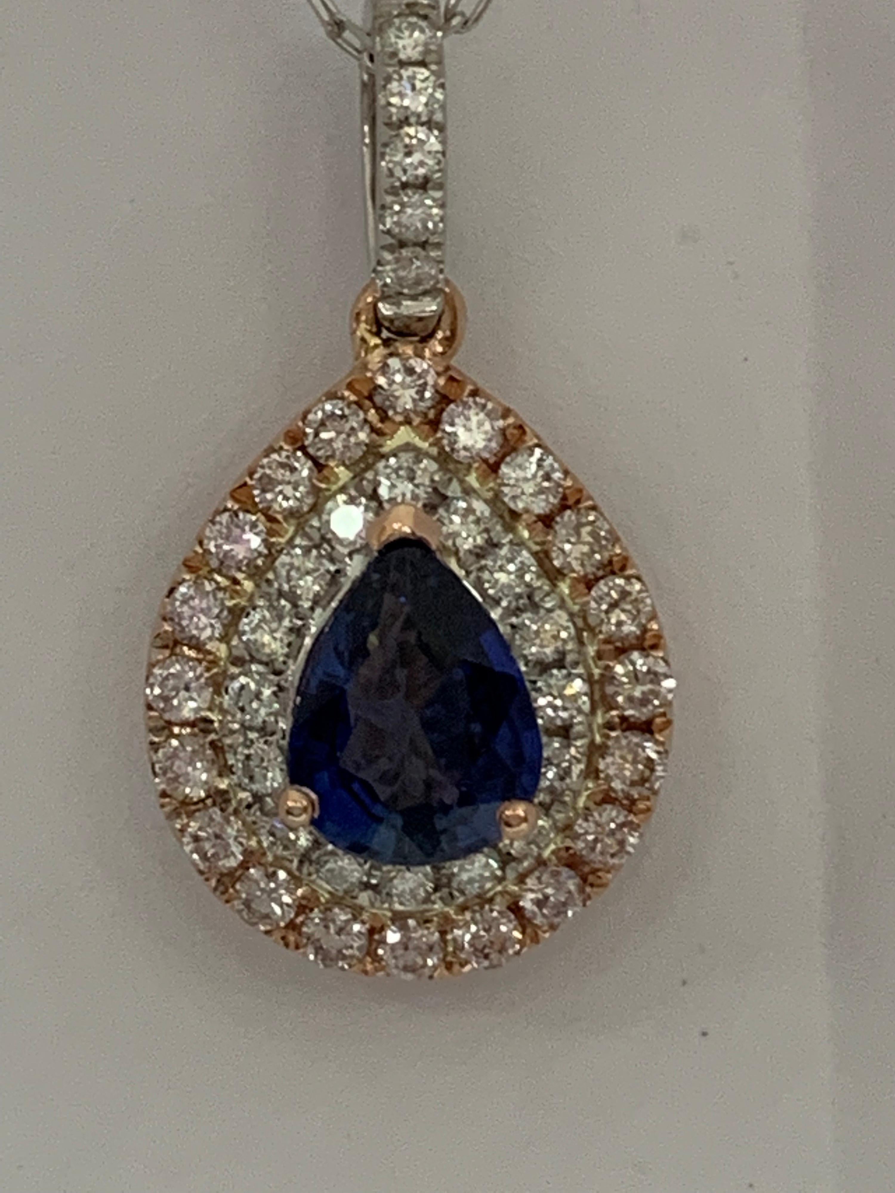 Artisan Sapphire Pink and White Diamond Halo Pendant