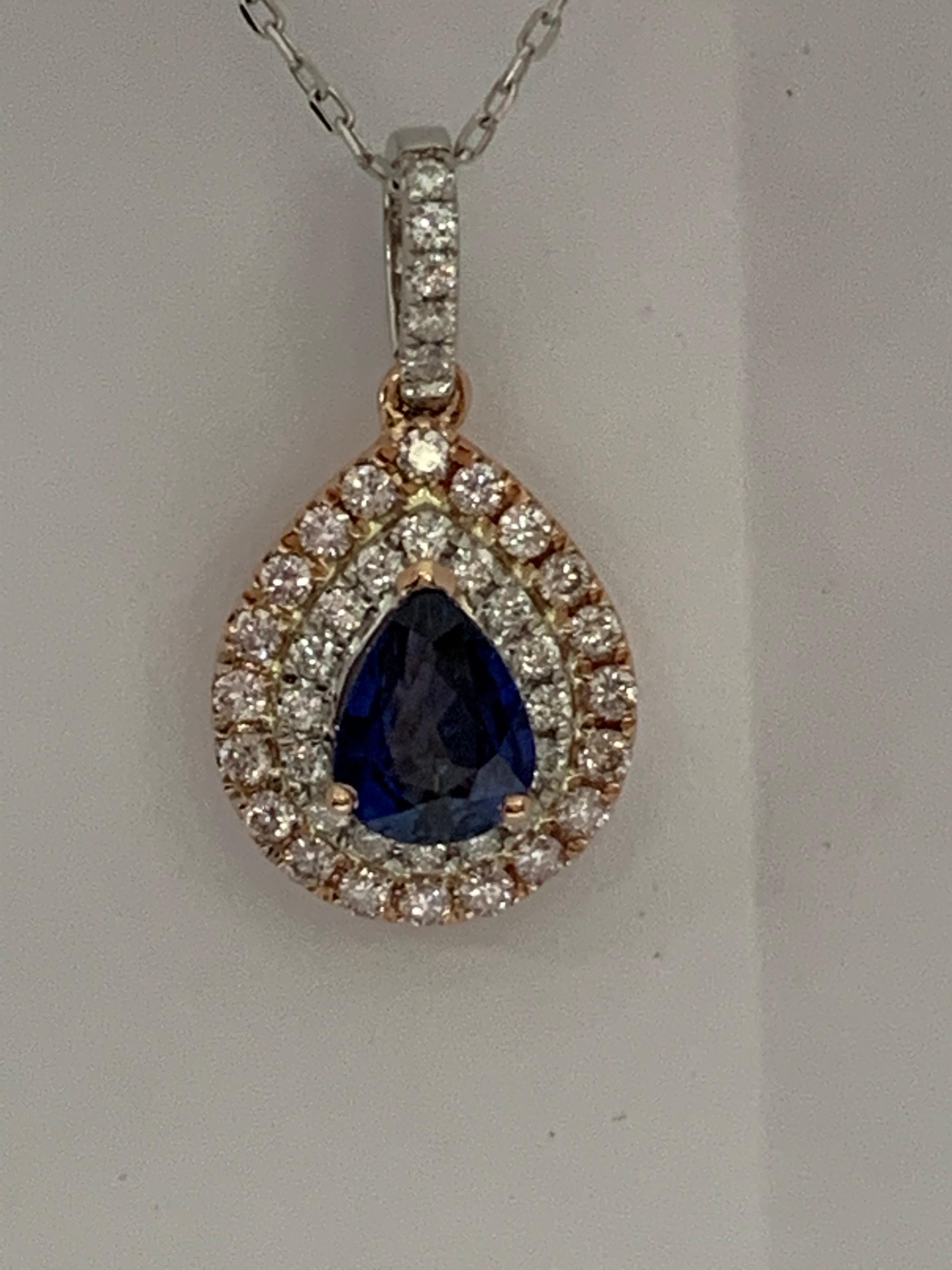 Sapphire Pink and White Diamond Halo Pendant In New Condition In Trumbull, CT