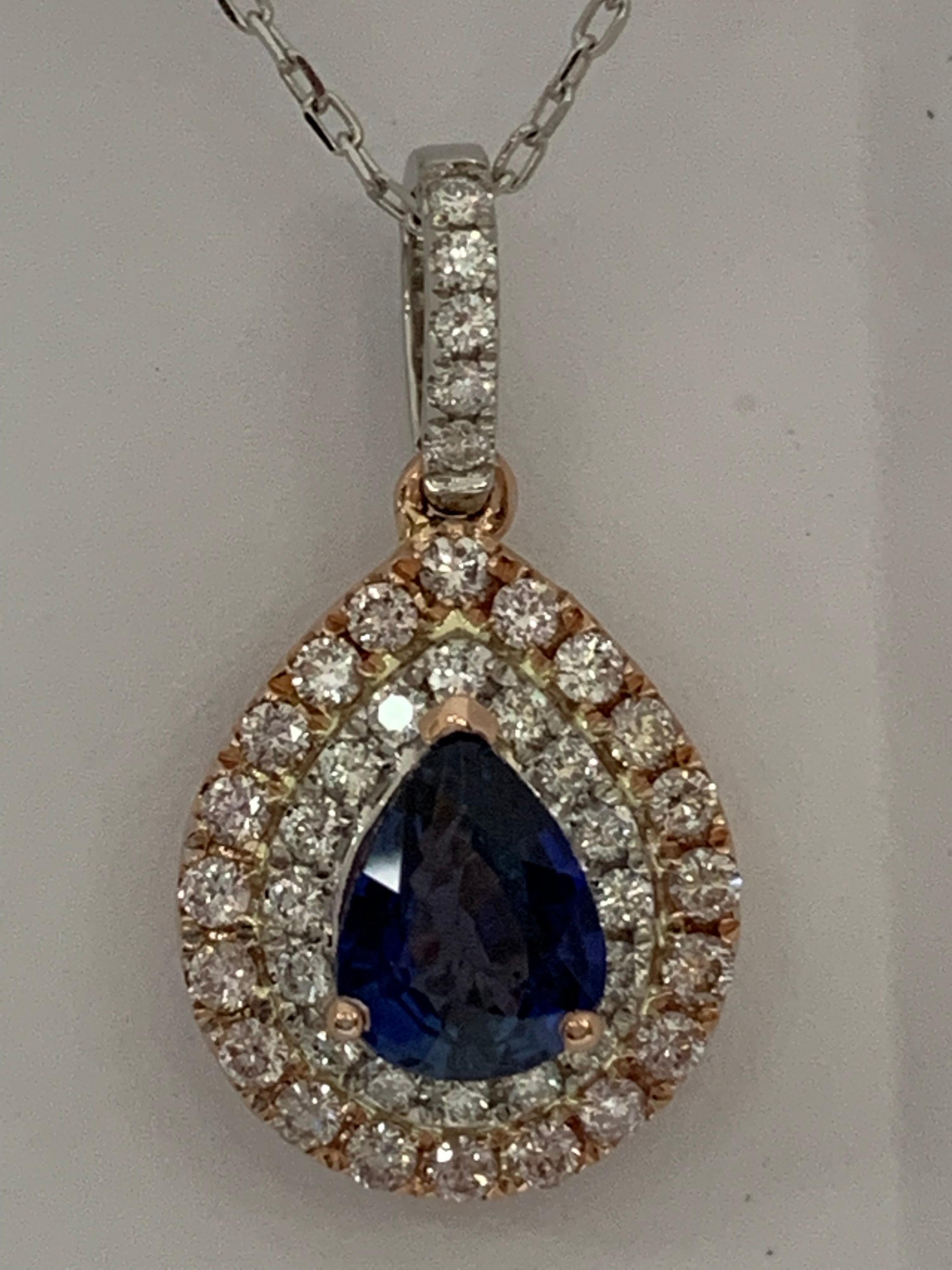 Women's Sapphire Pink and White Diamond Halo Pendant