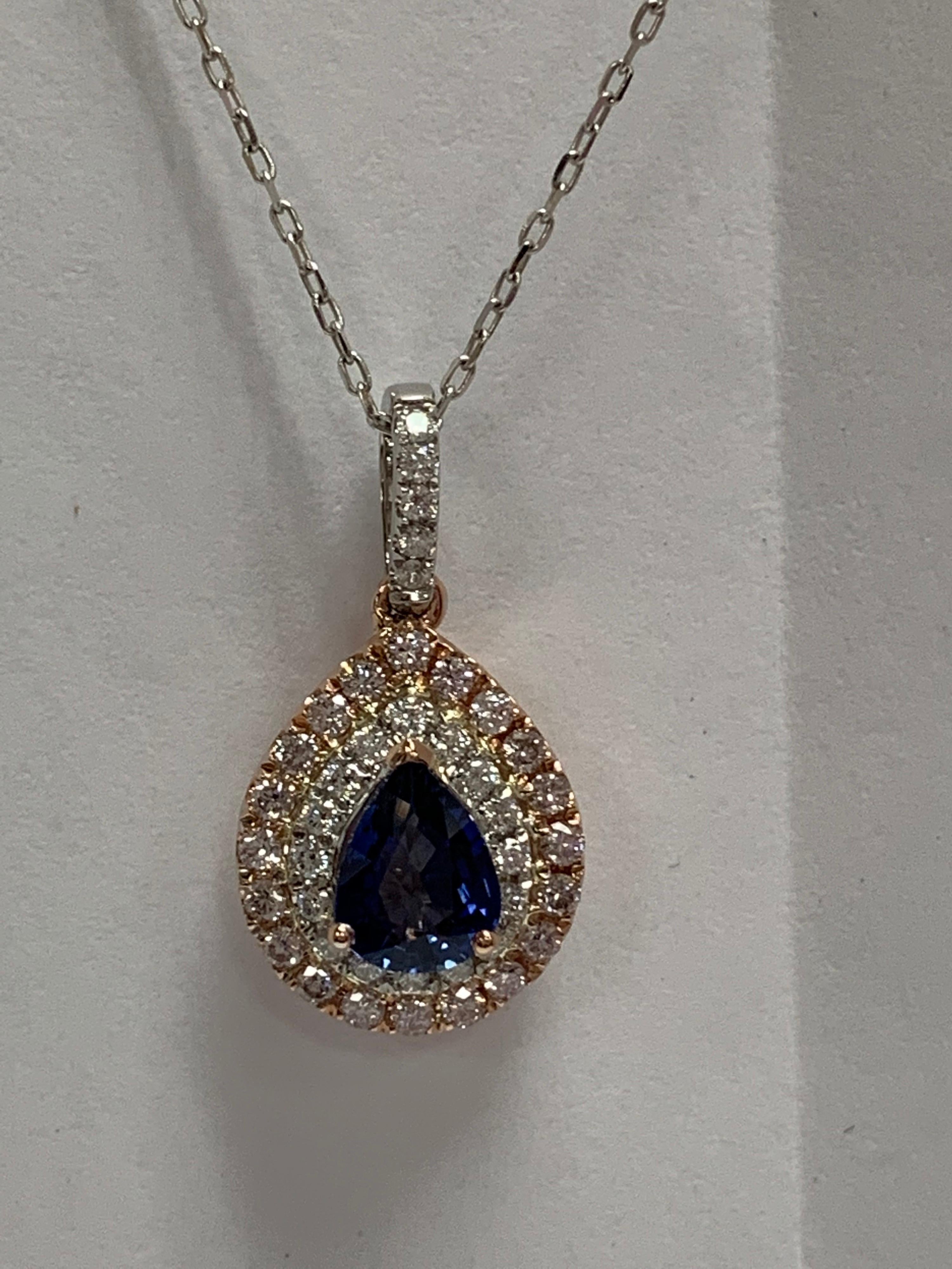 Sapphire Pink and White Diamond Halo Pendant 3