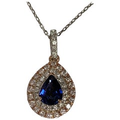 Sapphire Pink and White Diamond Halo Pendant