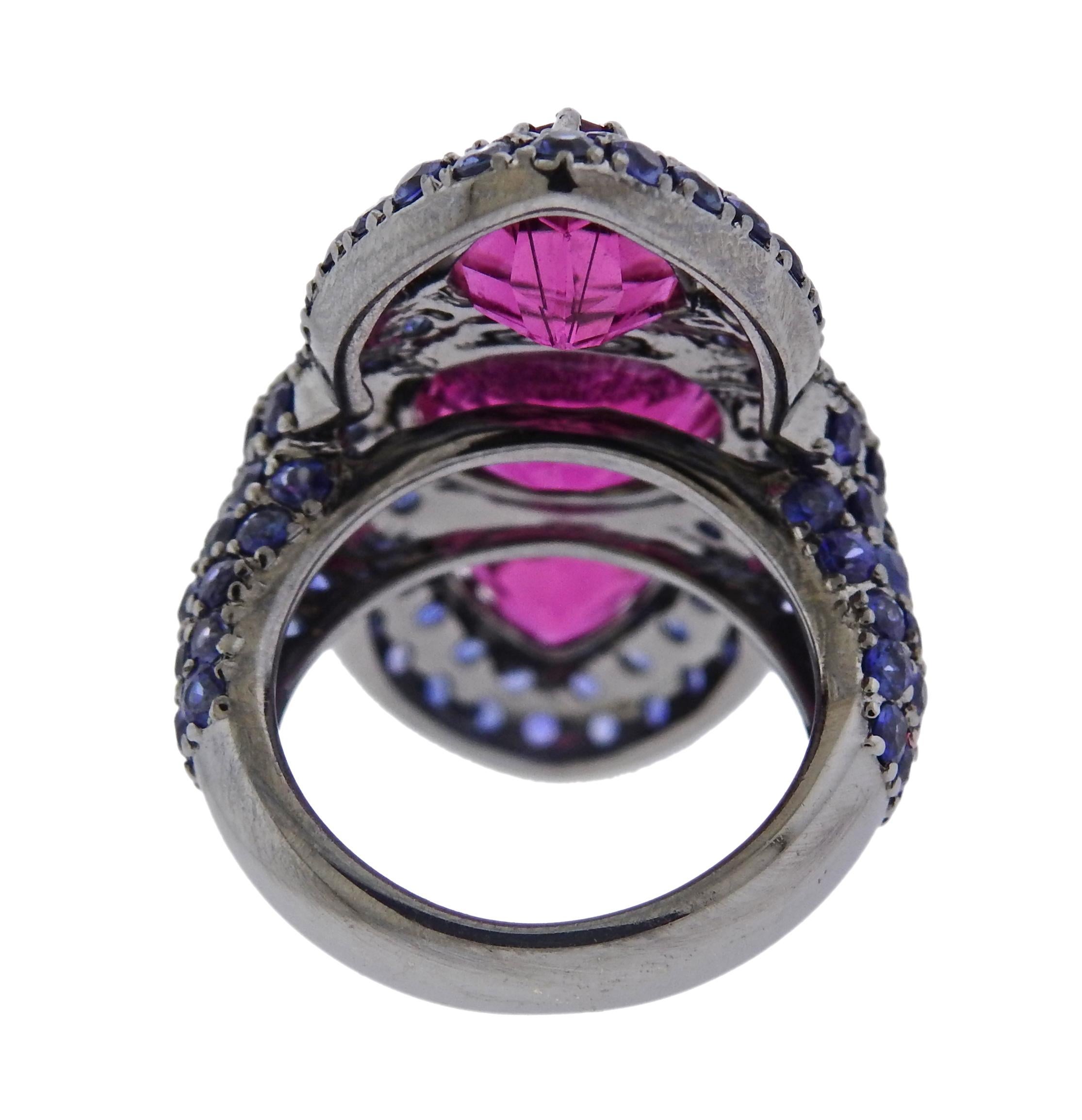 Sapphire Pink Tourmaline Gold Ring In Excellent Condition In Lambertville, NJ