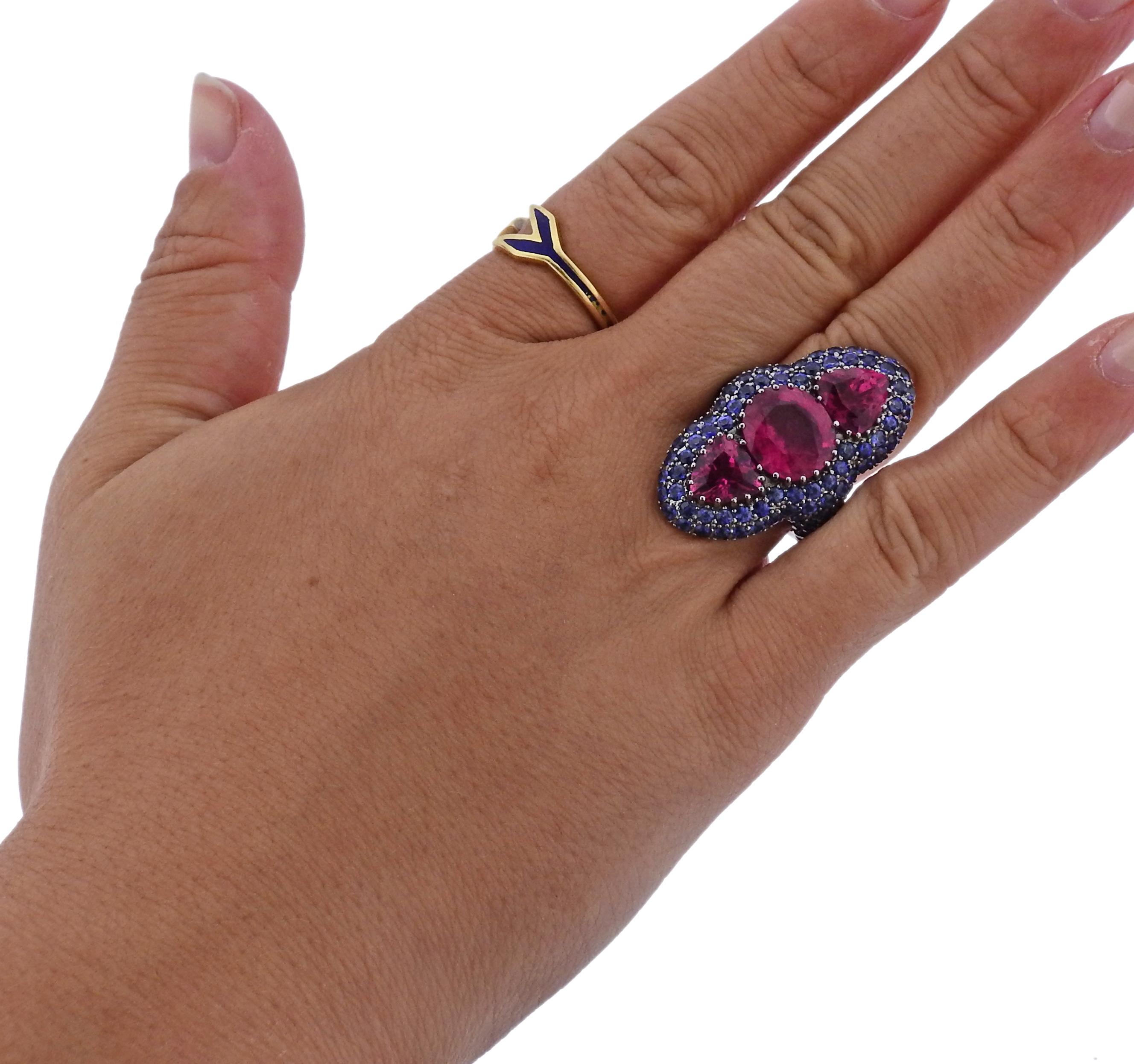Women's or Men's Sapphire Pink Tourmaline Gold Ring