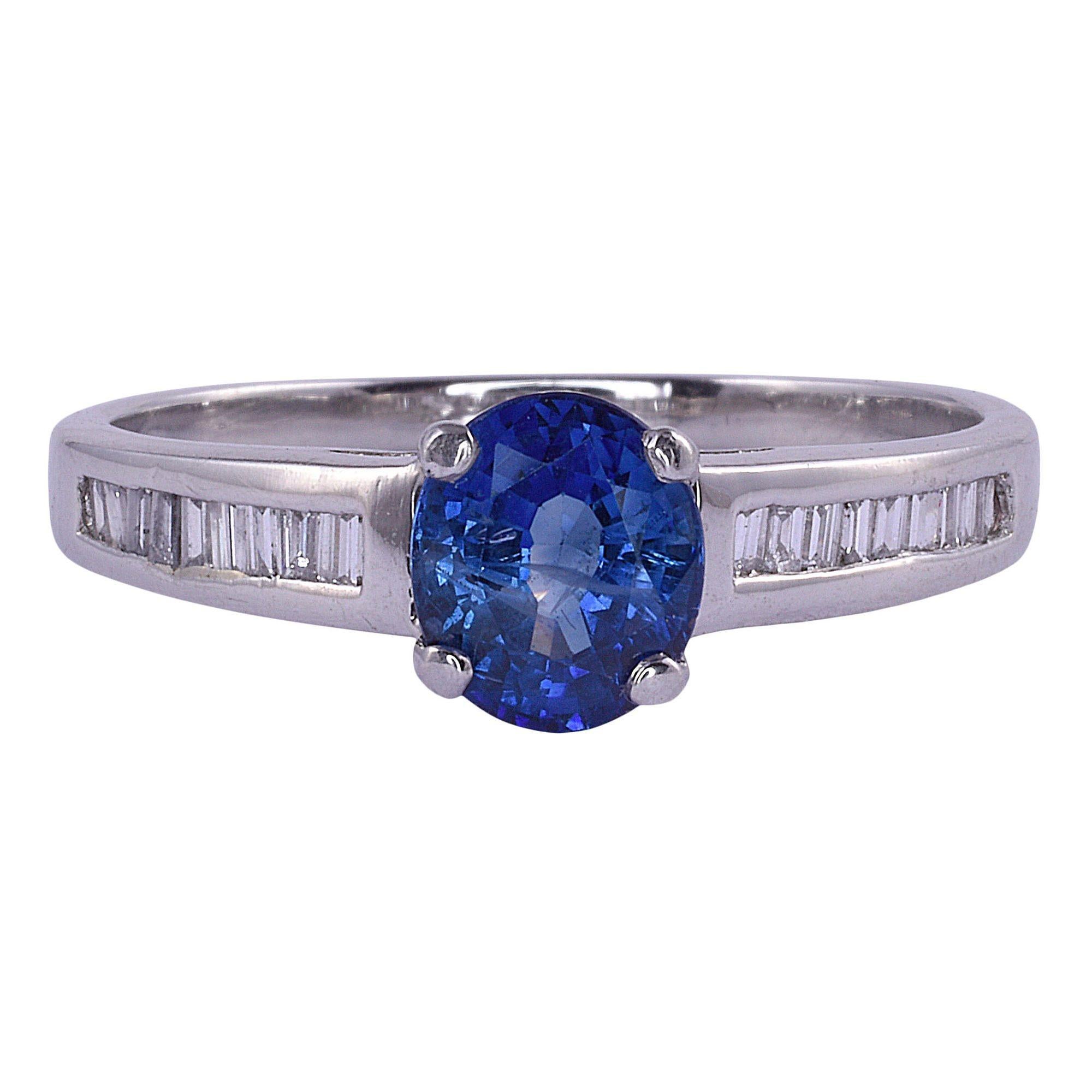 Sapphire Platinum Ring For Sale