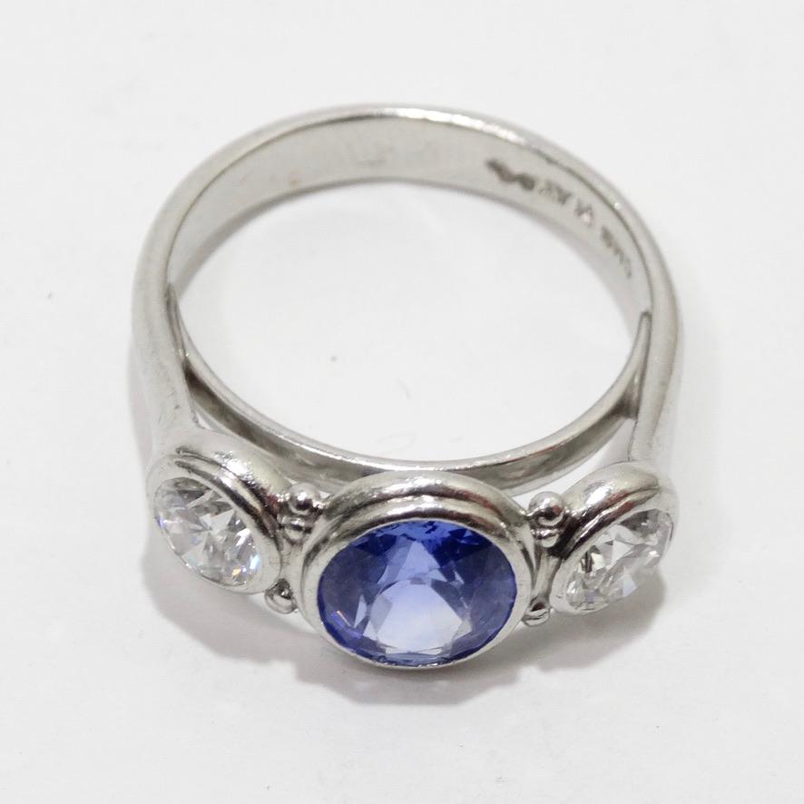 Women's or Men's Sapphire Platinum Vintage Diamond Ring For Sale