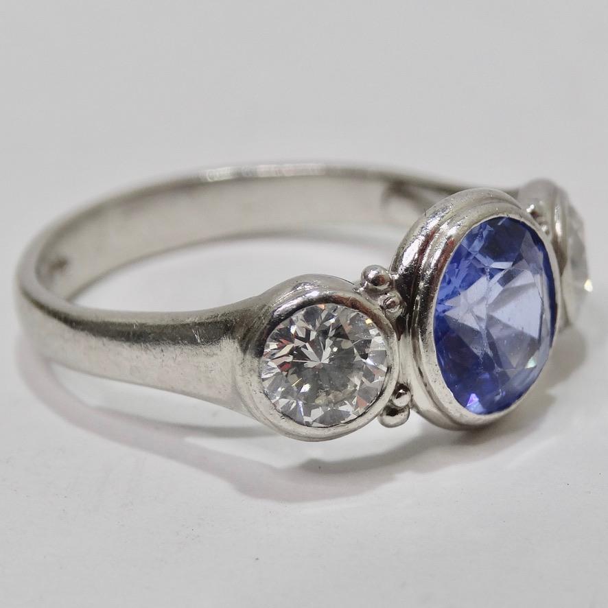 Sapphire Platinum Vintage Diamond Ring For Sale 1