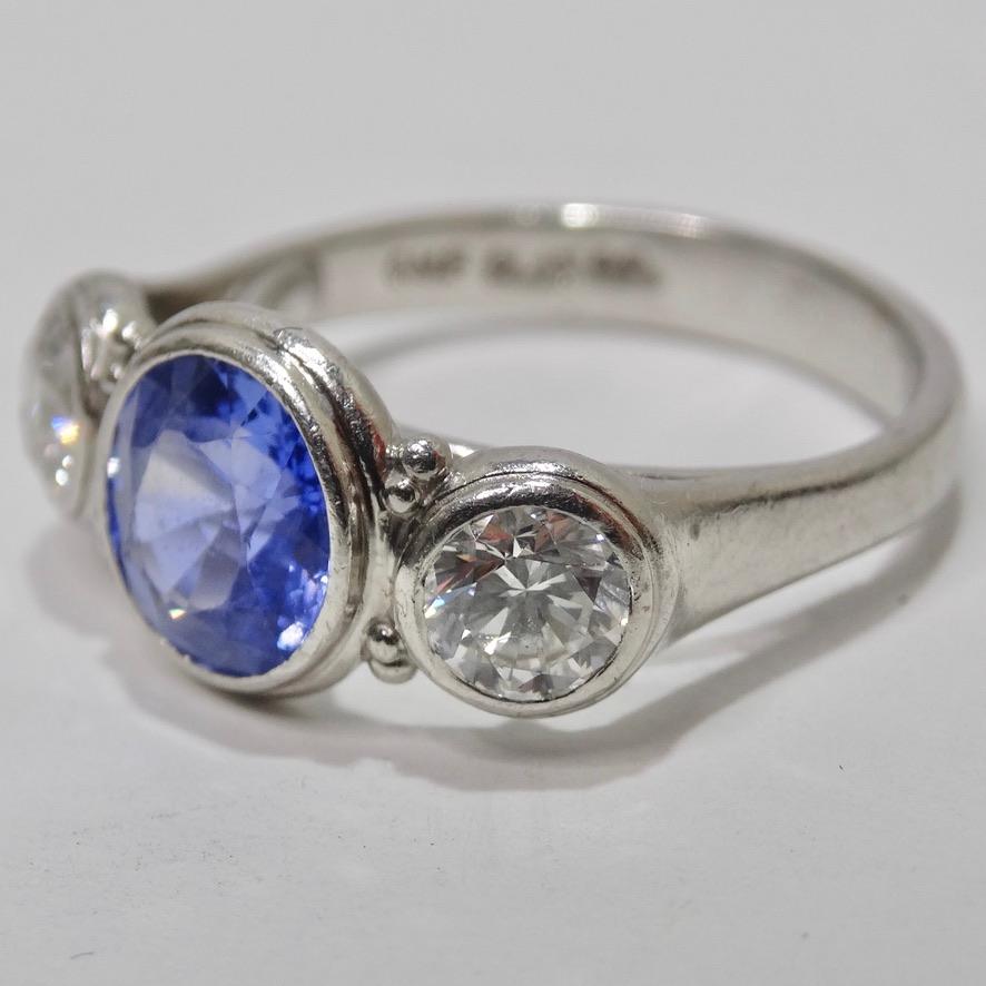 Sapphire Platinum Vintage Diamond Ring For Sale 2