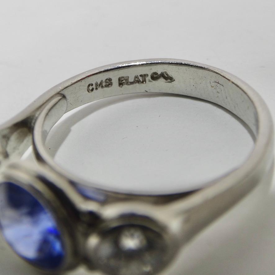 Sapphire Platinum Vintage Diamond Ring For Sale 3