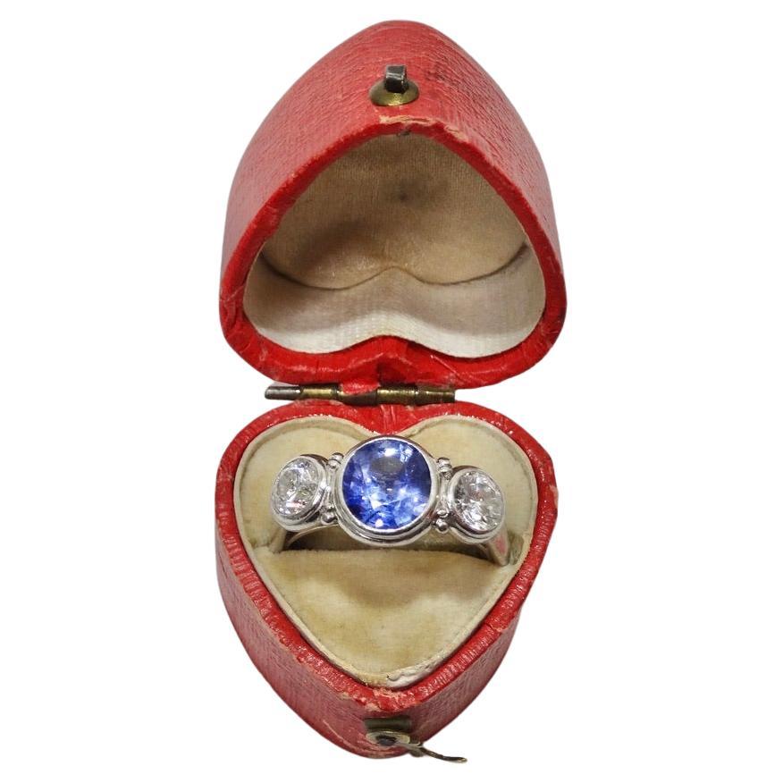 Sapphire Platinum Vintage Diamond Ring For Sale