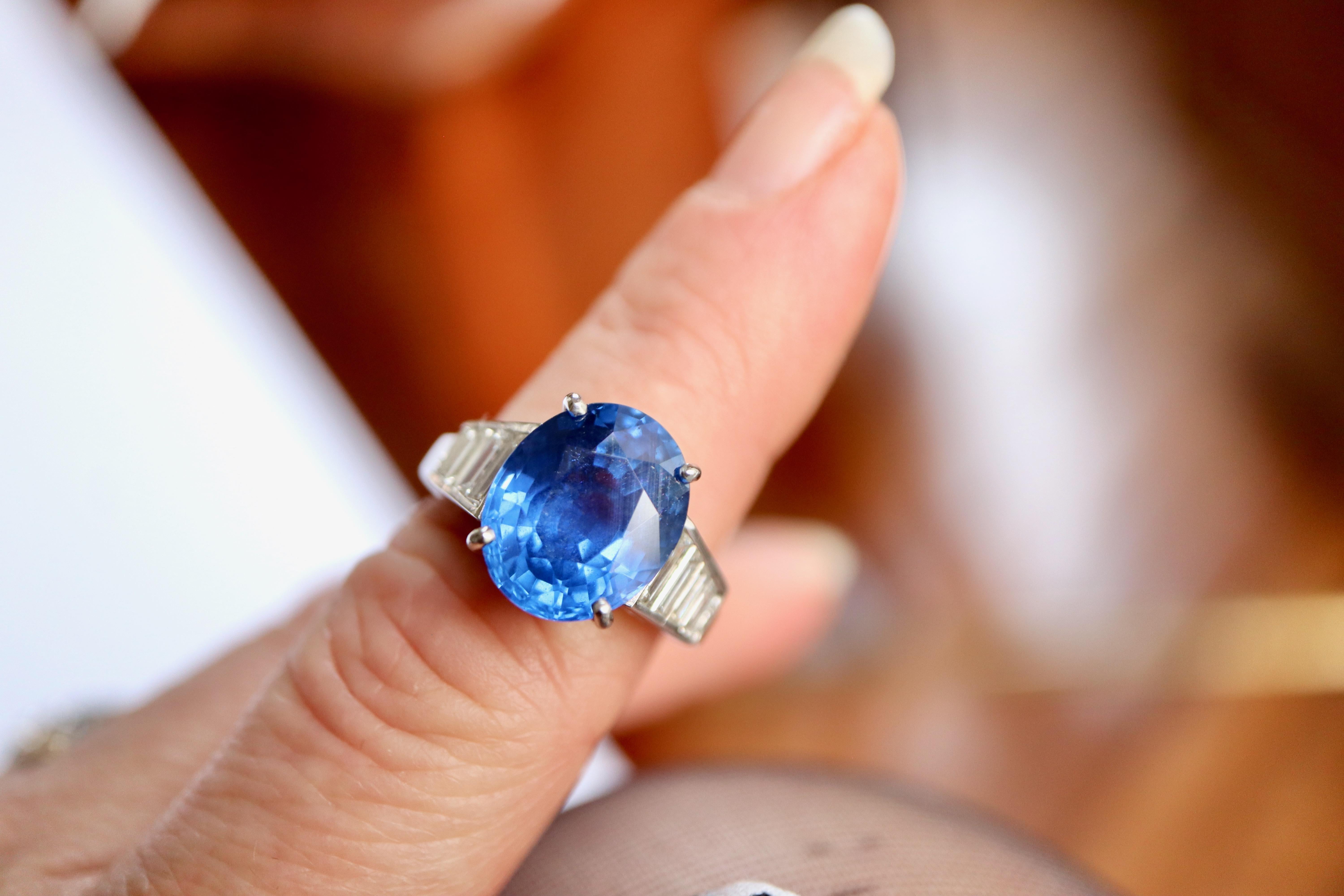 Sapphire Ring 10.83 Carats Burmese Non Heated and Diamonds Ring For Sale 5