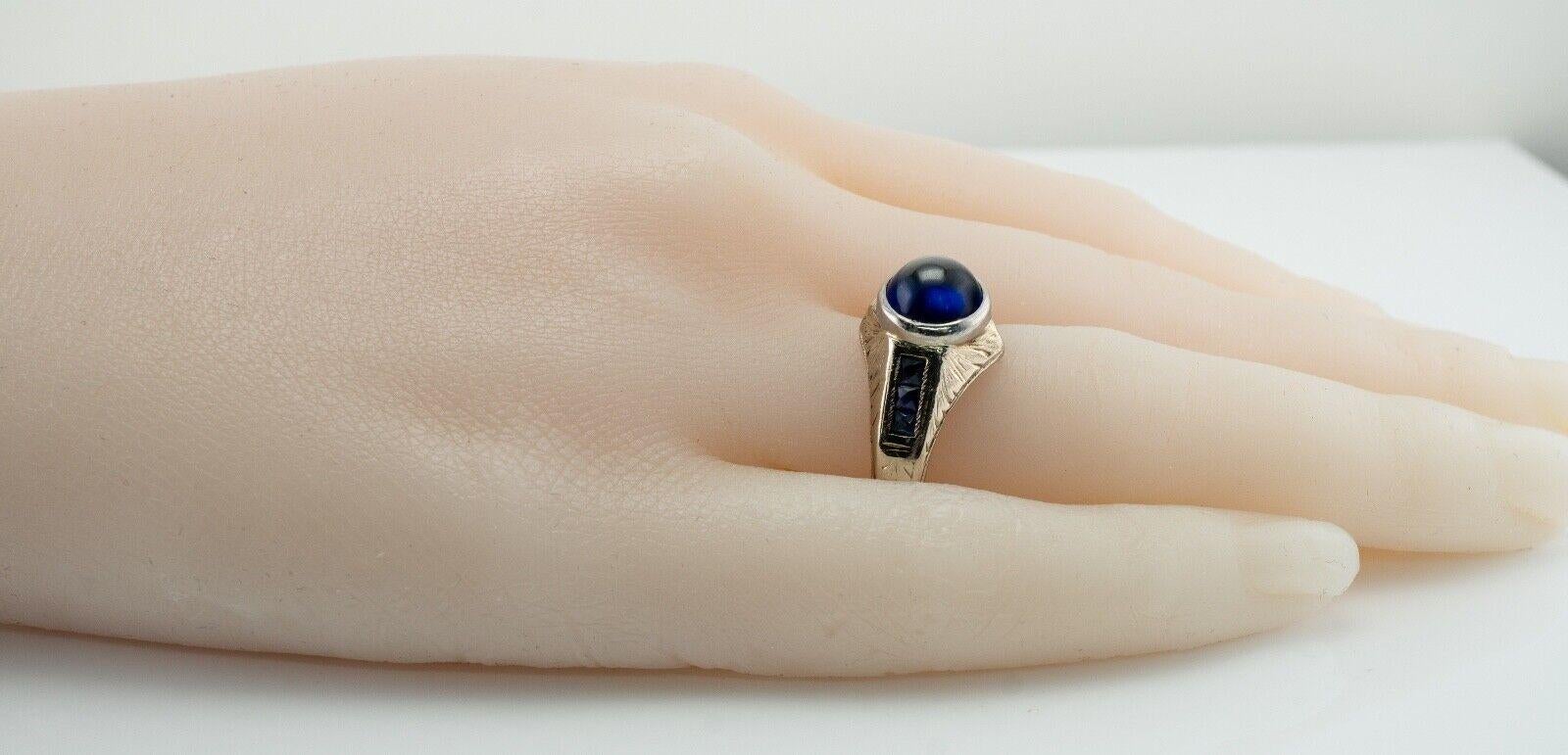 Sapphire Ring 14K White Gold Vintage French Cut Cabochon For Sale 5
