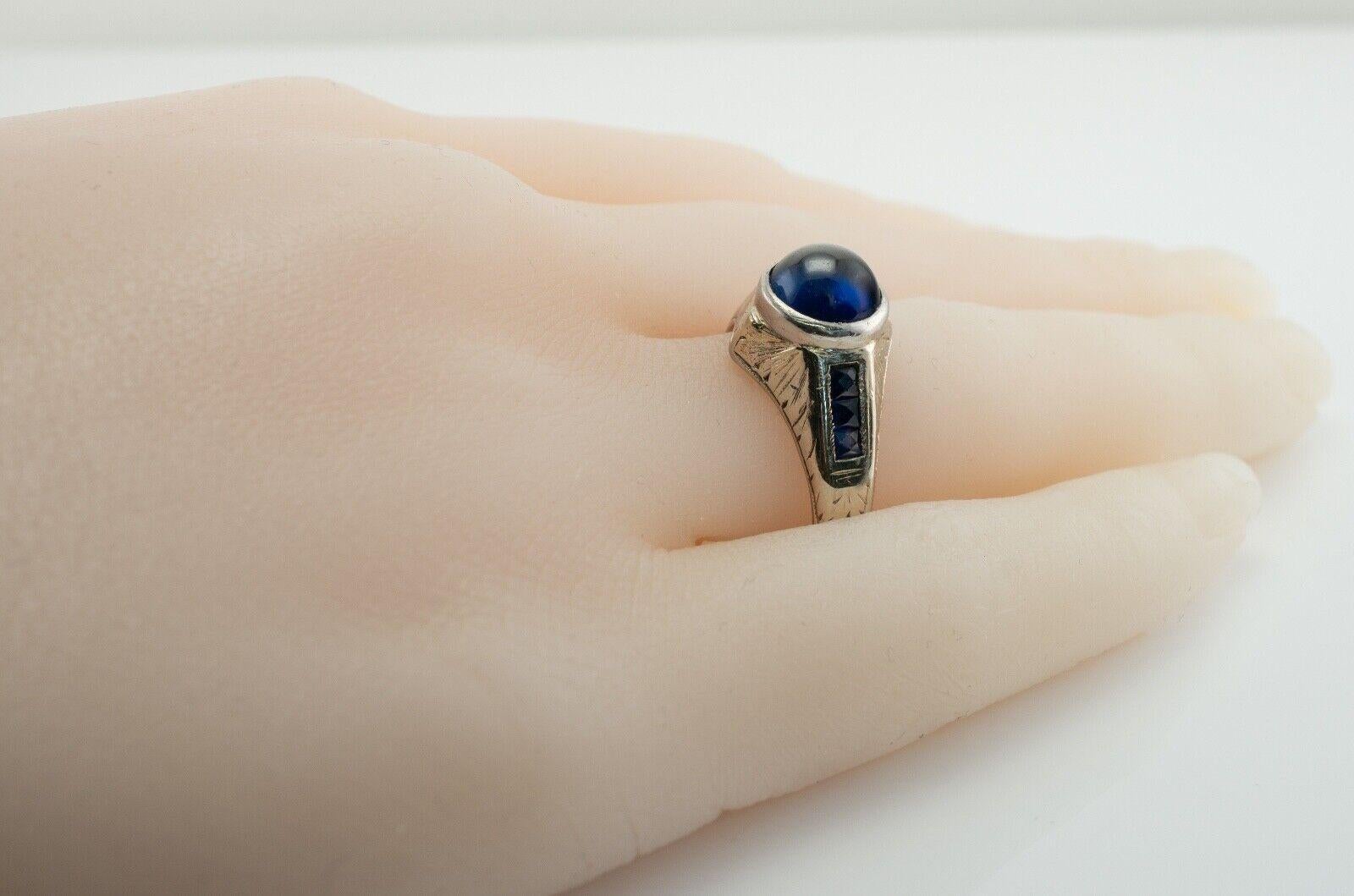 Sapphire Ring 14K White Gold Vintage French Cut Cabochon For Sale 3
