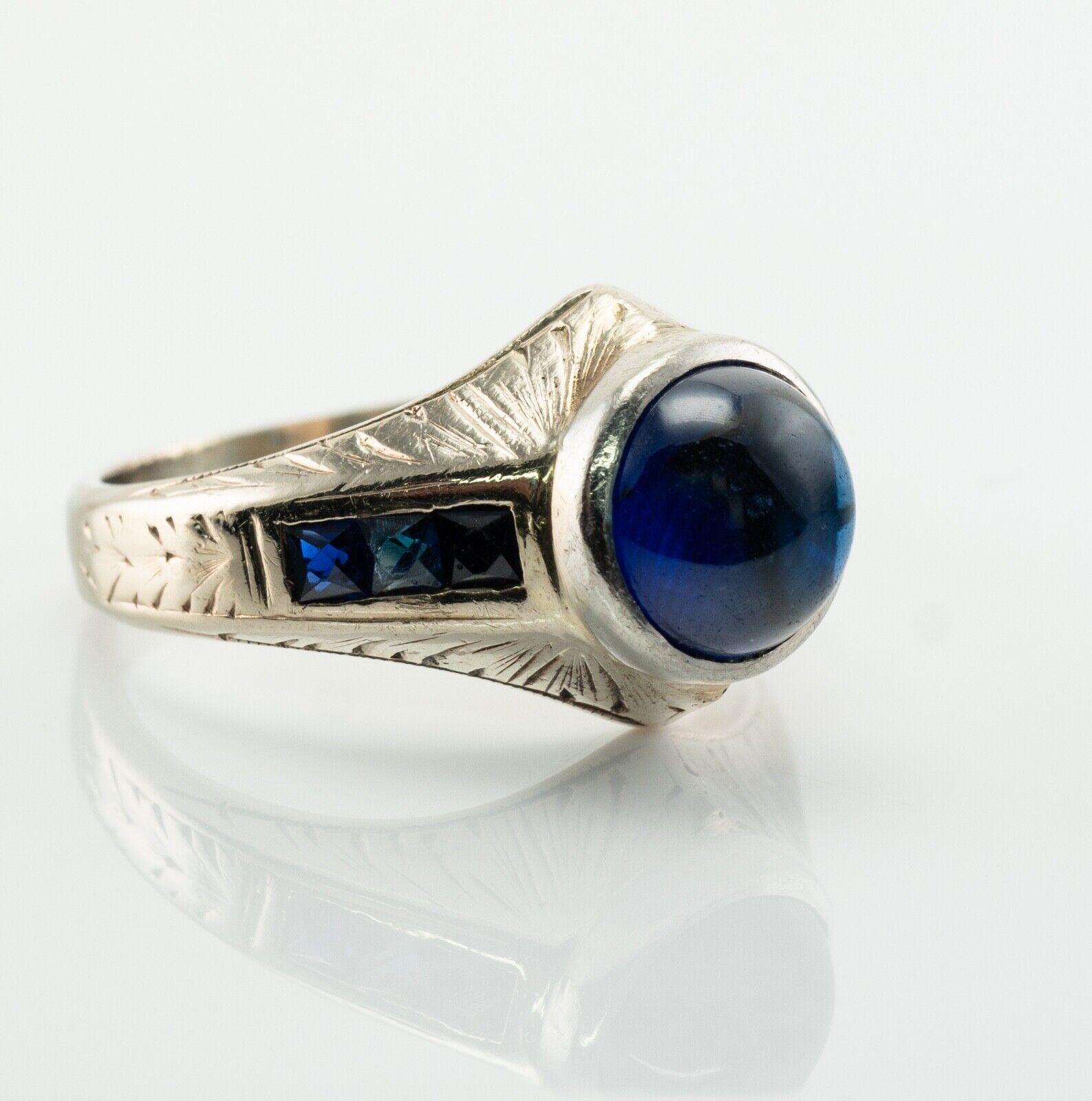 Sapphire Ring 14K White Gold Vintage French Cut Cabochon For Sale 4