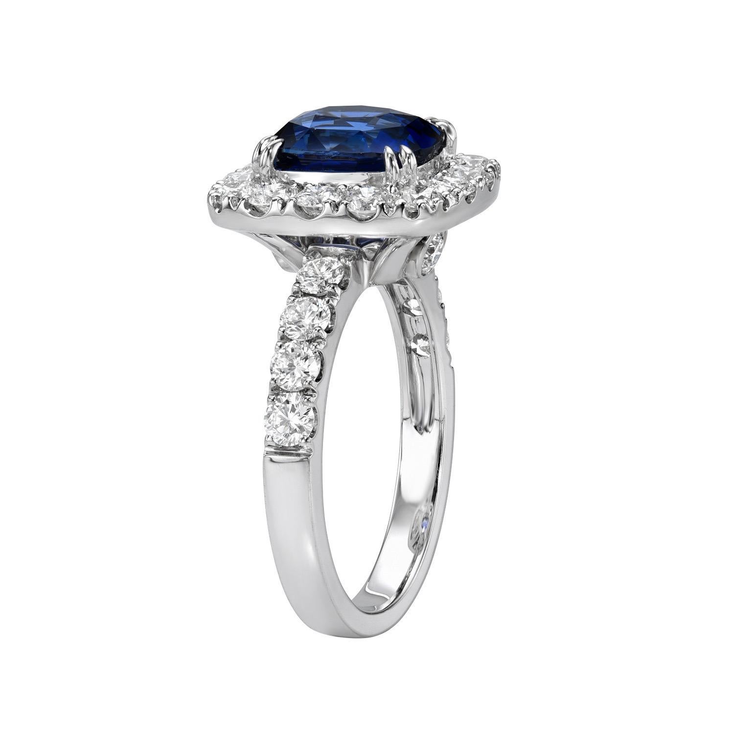 2.71 carat Royal Blue Sapphire cushion 18K white gold ring, decorated with round brilliant diamonds totaling 1.47 carats.
Ring size 6.5. Resizing is complementary upon request.
Returns are accepted and paid by us within 7 days of delivery.