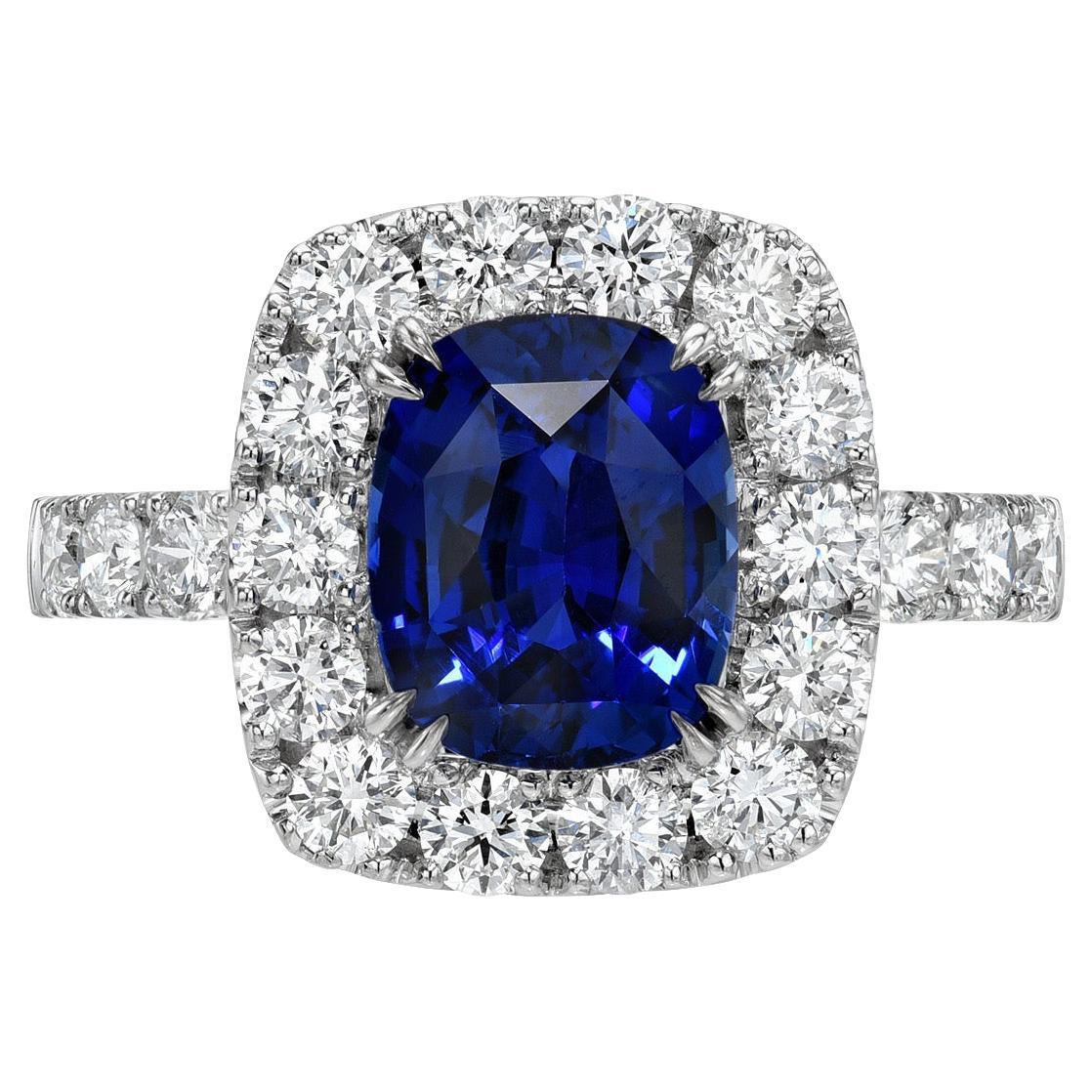 Sapphire Ring 2.71 Carat Blue Cushion