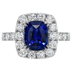 Sapphire Ring 2.71 Carat Blue Cushion