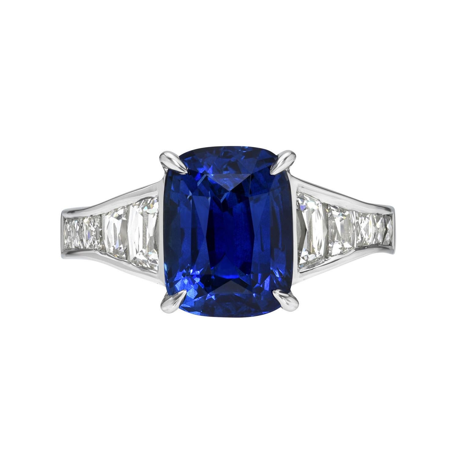 Cushion Cut Sapphire Ring 4.54 Carat Royal Blue Cushion Sri Lanka For Sale