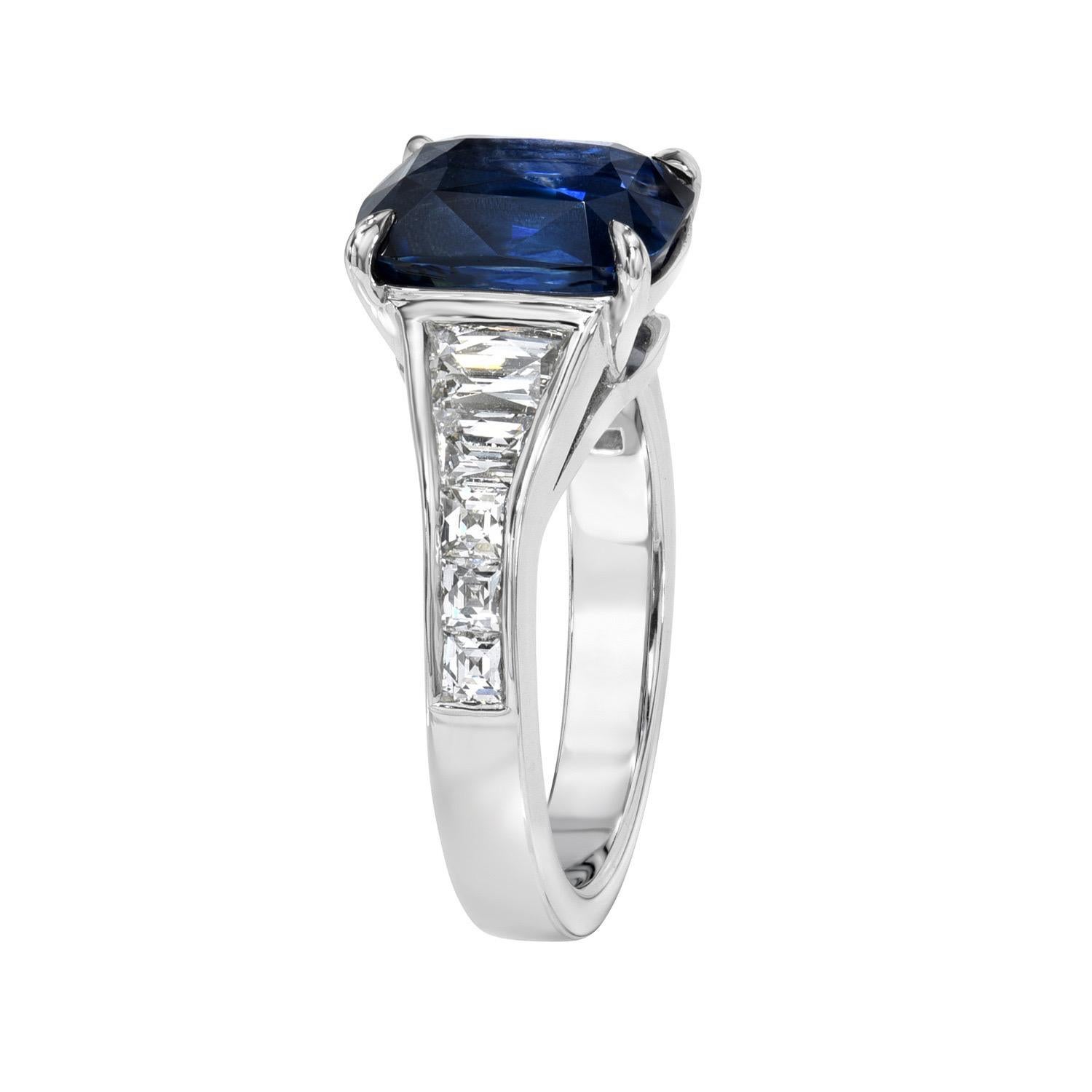 Sapphire Ring 4.54 Carat Royal Blue Cushion Sri Lanka In New Condition For Sale In Beverly Hills, CA