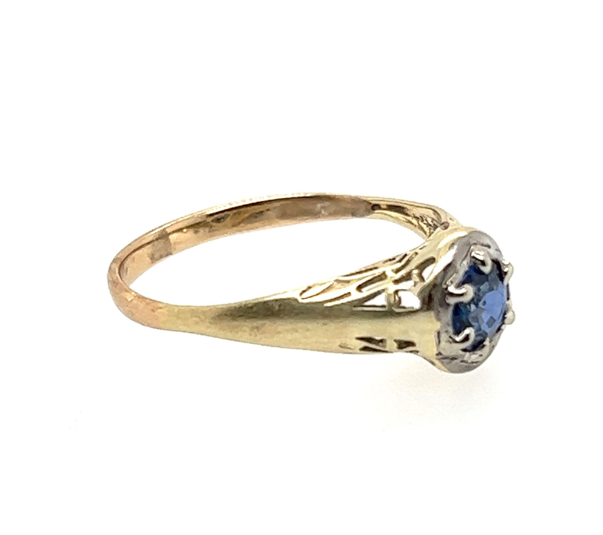 Round Cut Sapphire Ring .53ct Art Deco Antique 14K