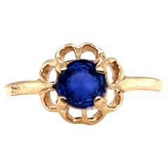 Victorian Sapphire Ring .55ct Round Solitaire Original 1880's-1890's Antique 14K