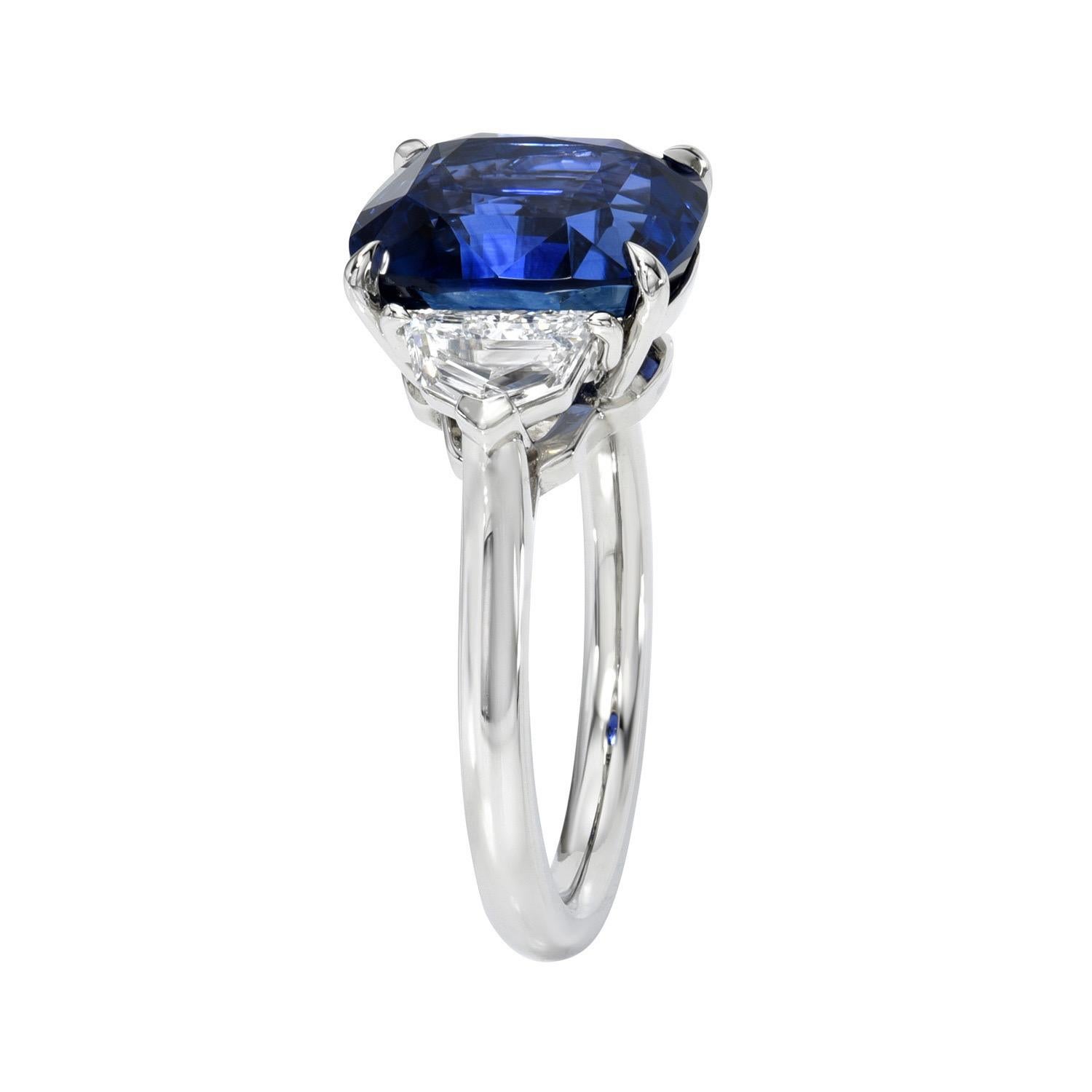 Magnificent 6.05 Carat Ceylon Blue Sapphire Three-Stone Platinum Ring by Merkaba Jewelry Beverly Hills.

Merkaba Jewelry Beverly Hills proudly presents a breathtaking 6.05-carat 