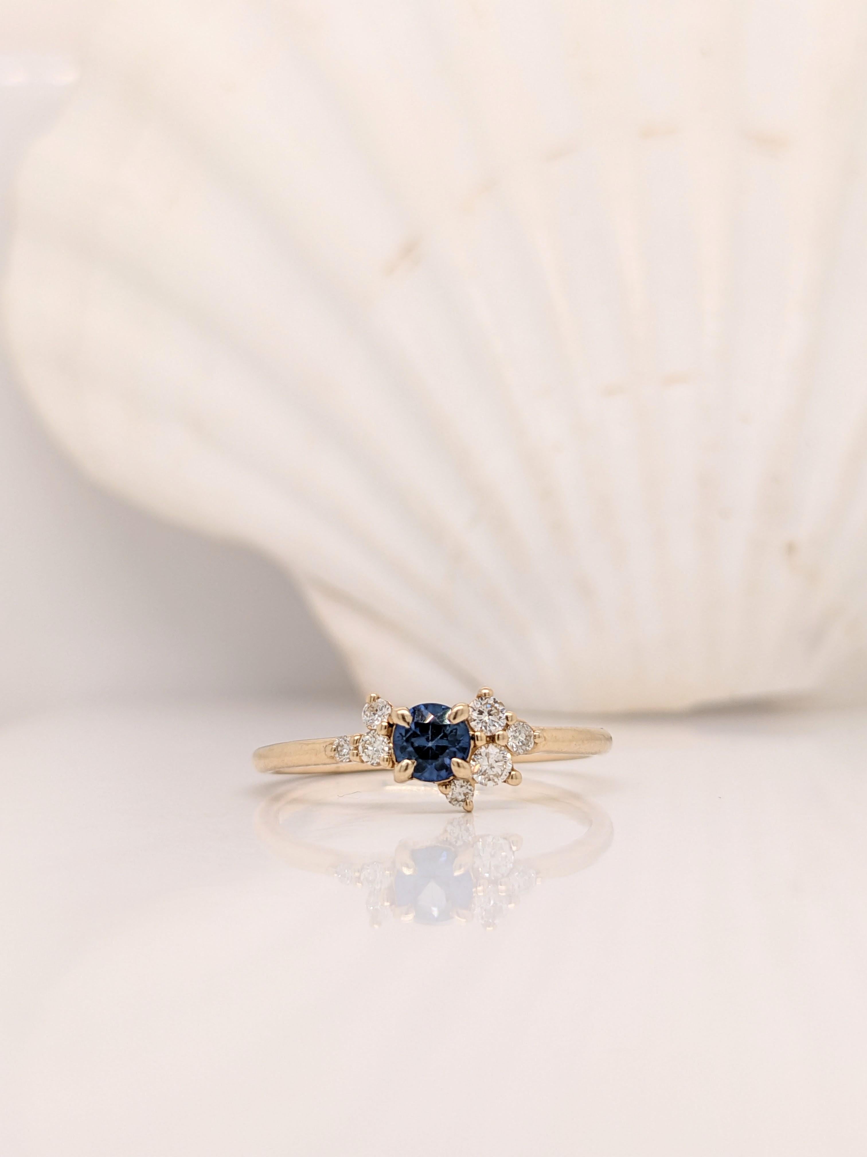 This simple and sleek blue Sapphire ring is made for the minimalist in your life! With asymmetrical diamond accents around a blue sapphire, this piece is subtle and classy. Its sturdy band allows for every day, worry-free wear.

Specifications

Item