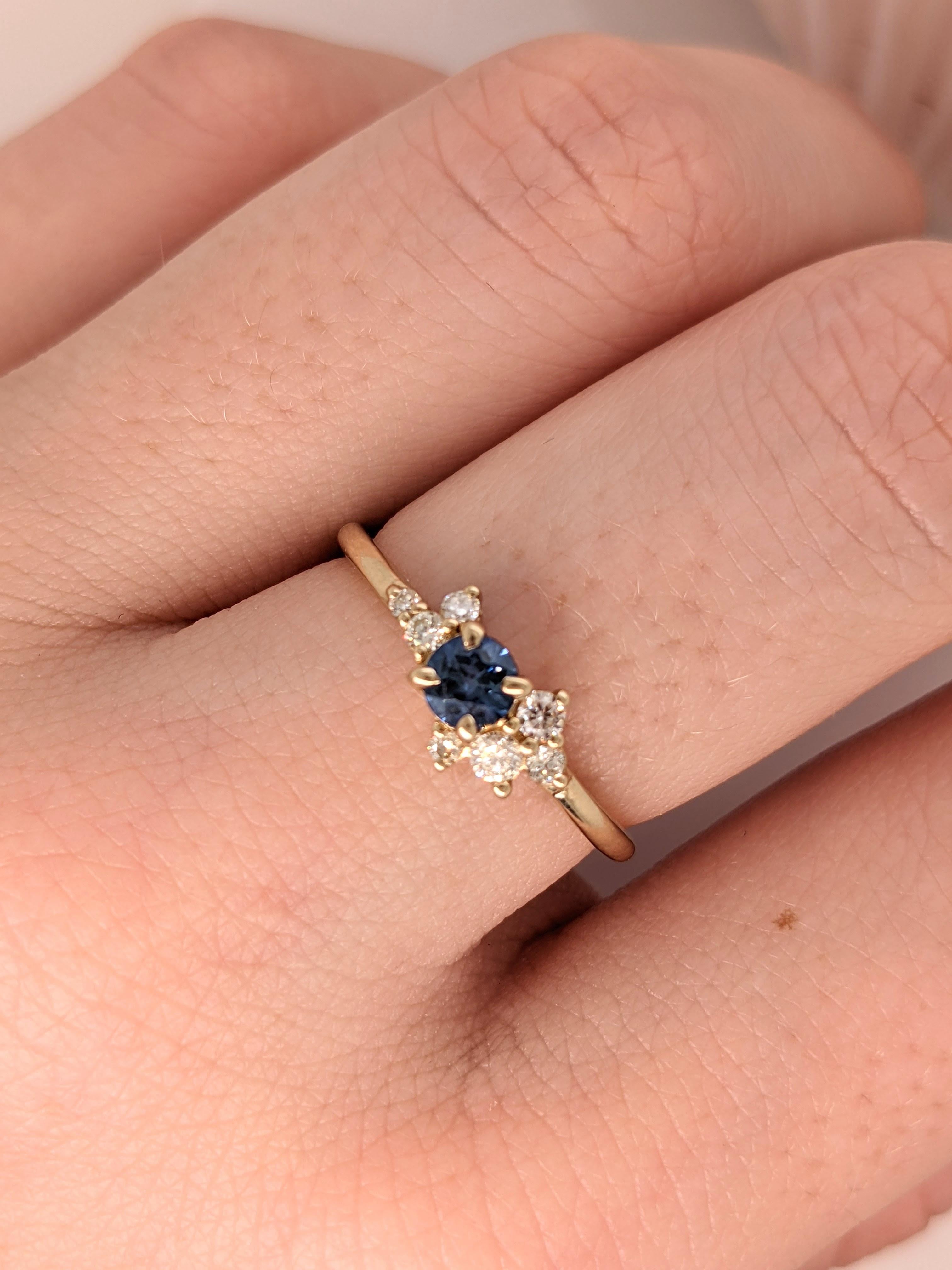 Women's Sapphire Ring Accented w Natural Diamonds in 14k Solid Yellow Gold Round 4mm For Sale