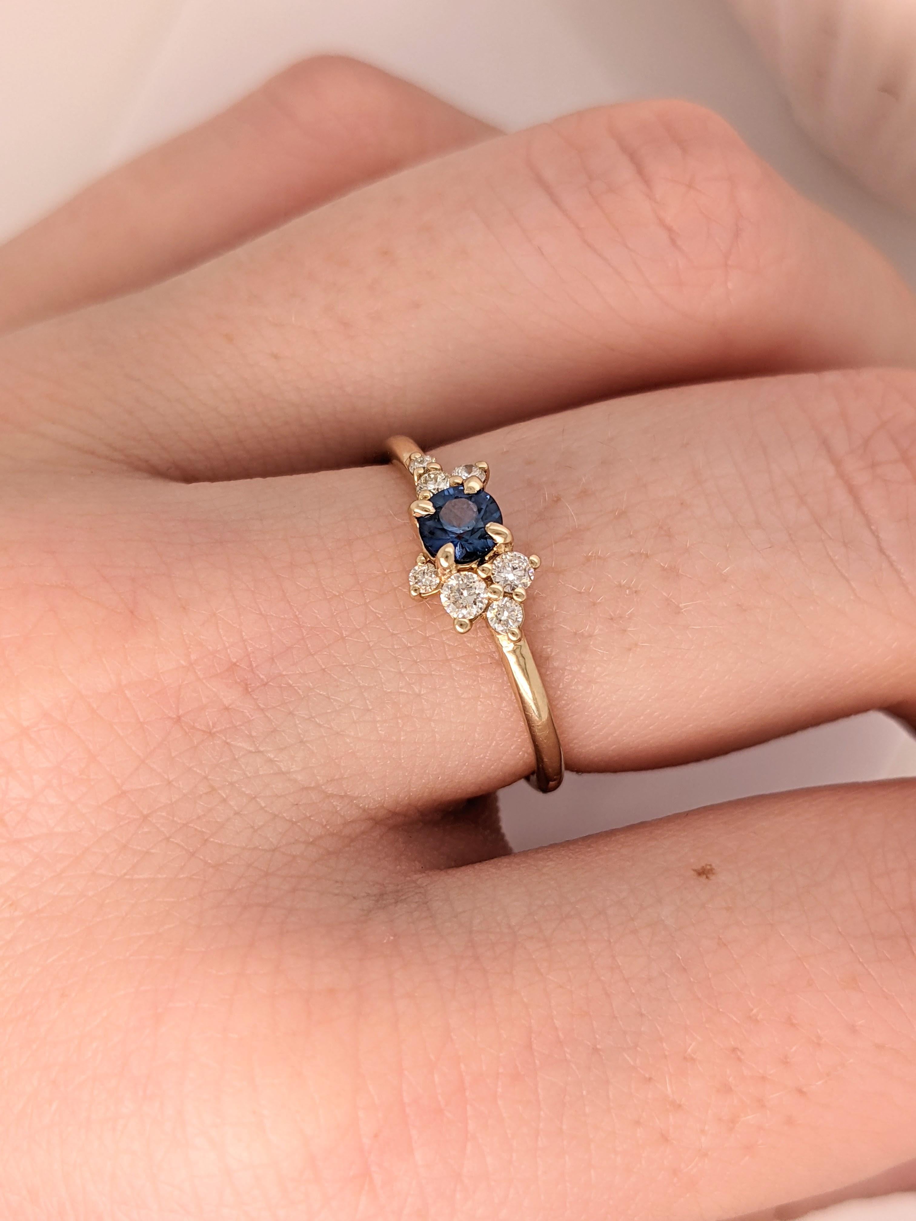 Sapphire Ring Accented w Natural Diamonds in 14k Solid Yellow Gold Round 4mm For Sale 1