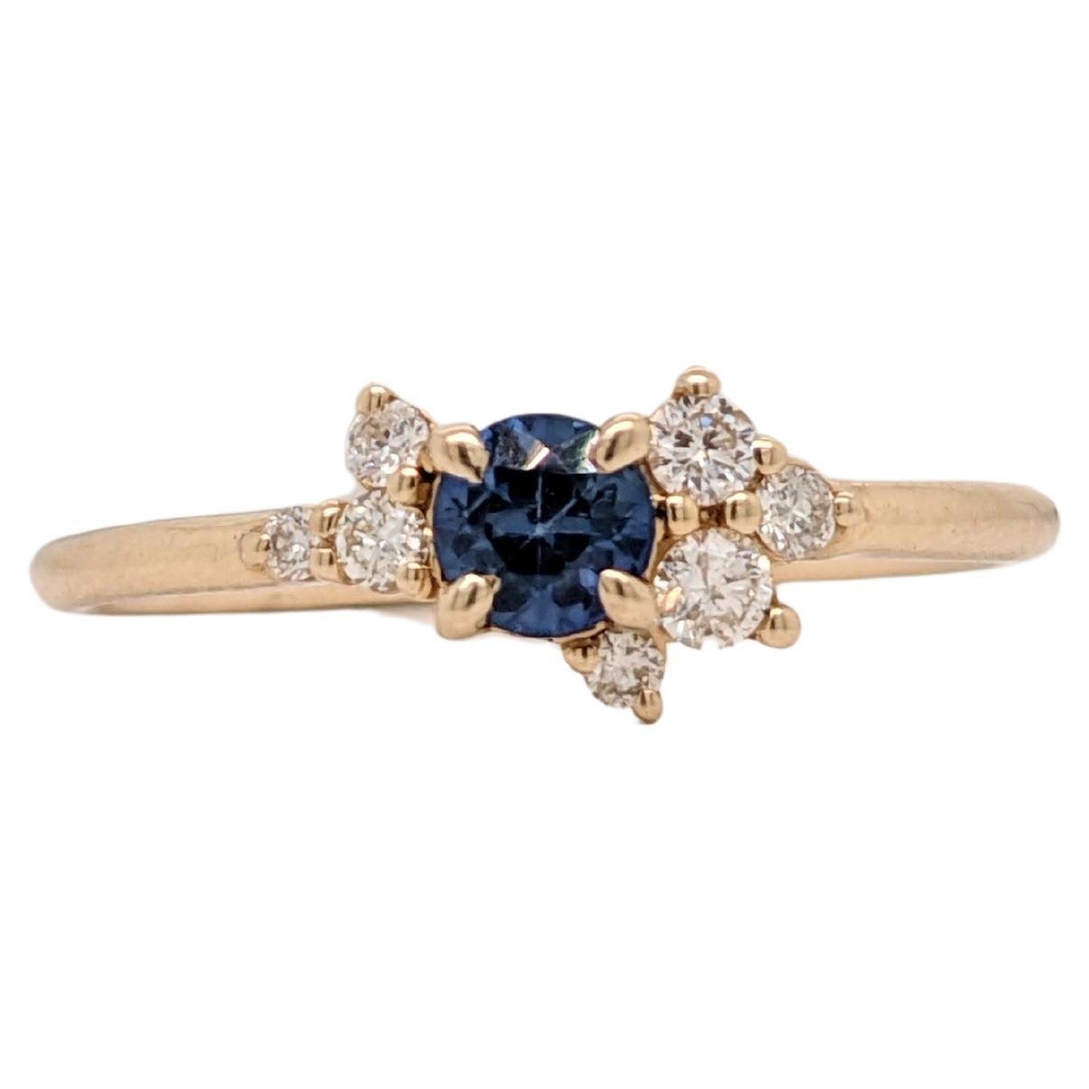 Sapphire Ring Accented w Natural Diamonds in 14k Solid Yellow Gold Round 4mm