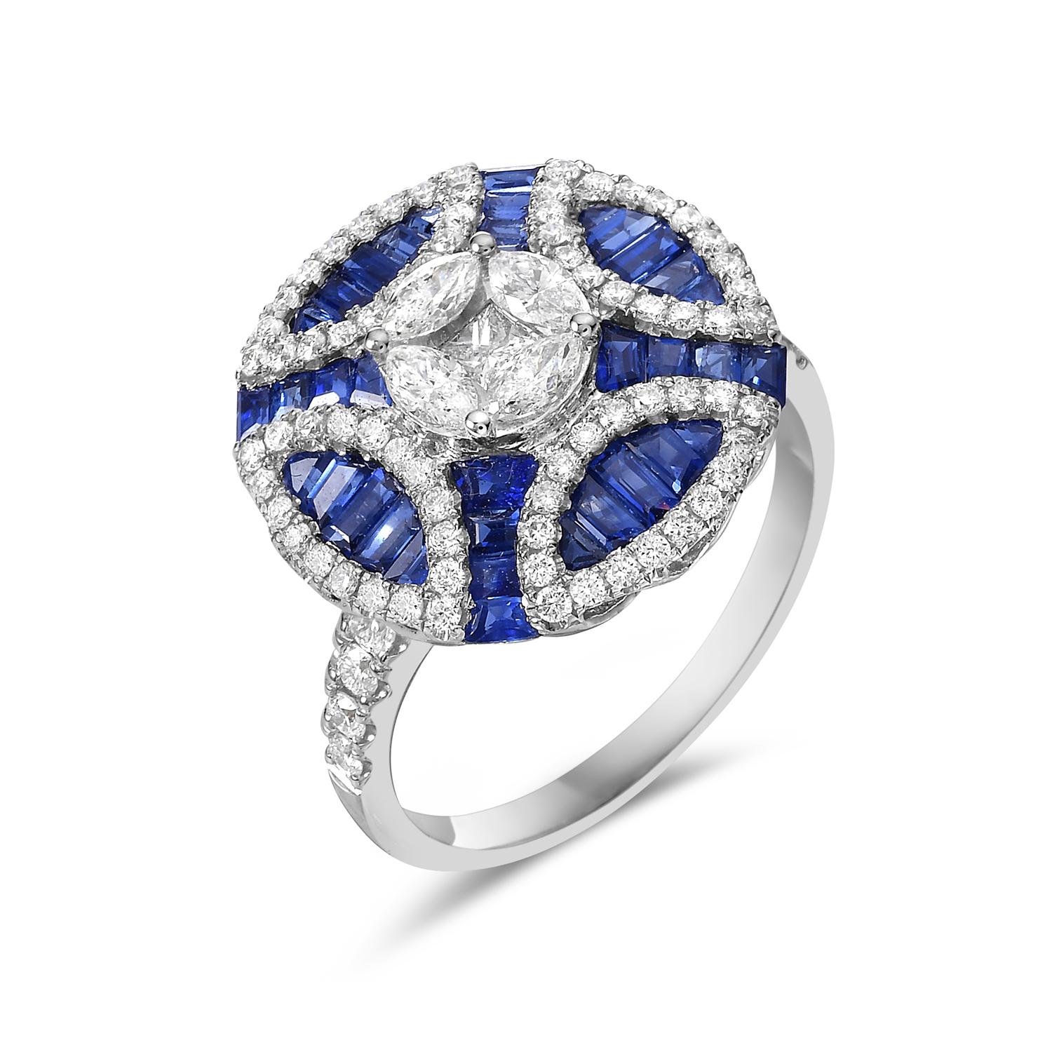 Artisan Sapphire Ring Accented With Diamonds Made In 18k Gold For Sale