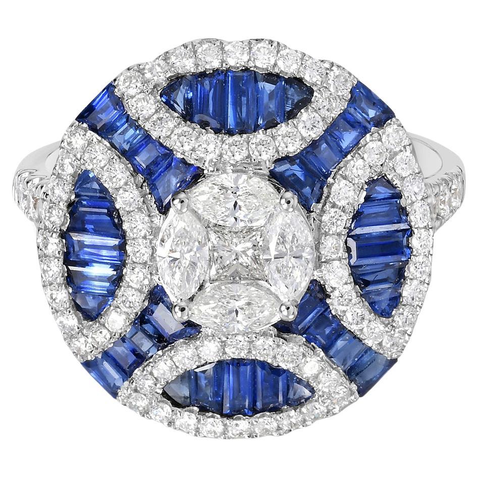 Sapphire Ring Accented With Diamonds Made In 18k Gold For Sale